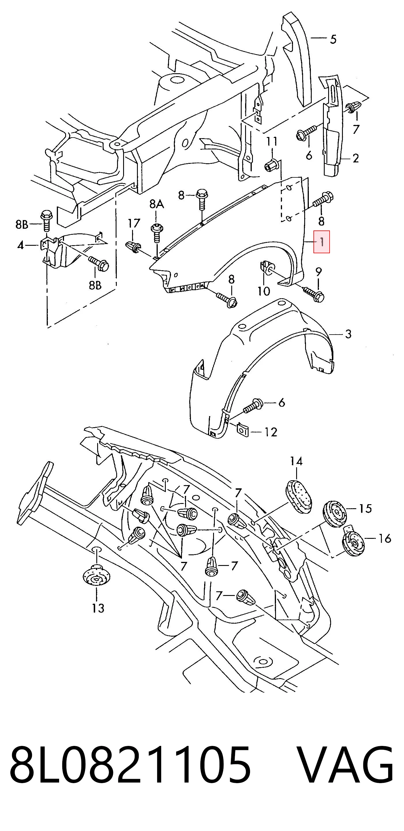 Крыло переднее левое Audi A3 хэтчбек (8L1) (1996 - 2003) цена, от 45.08 USD