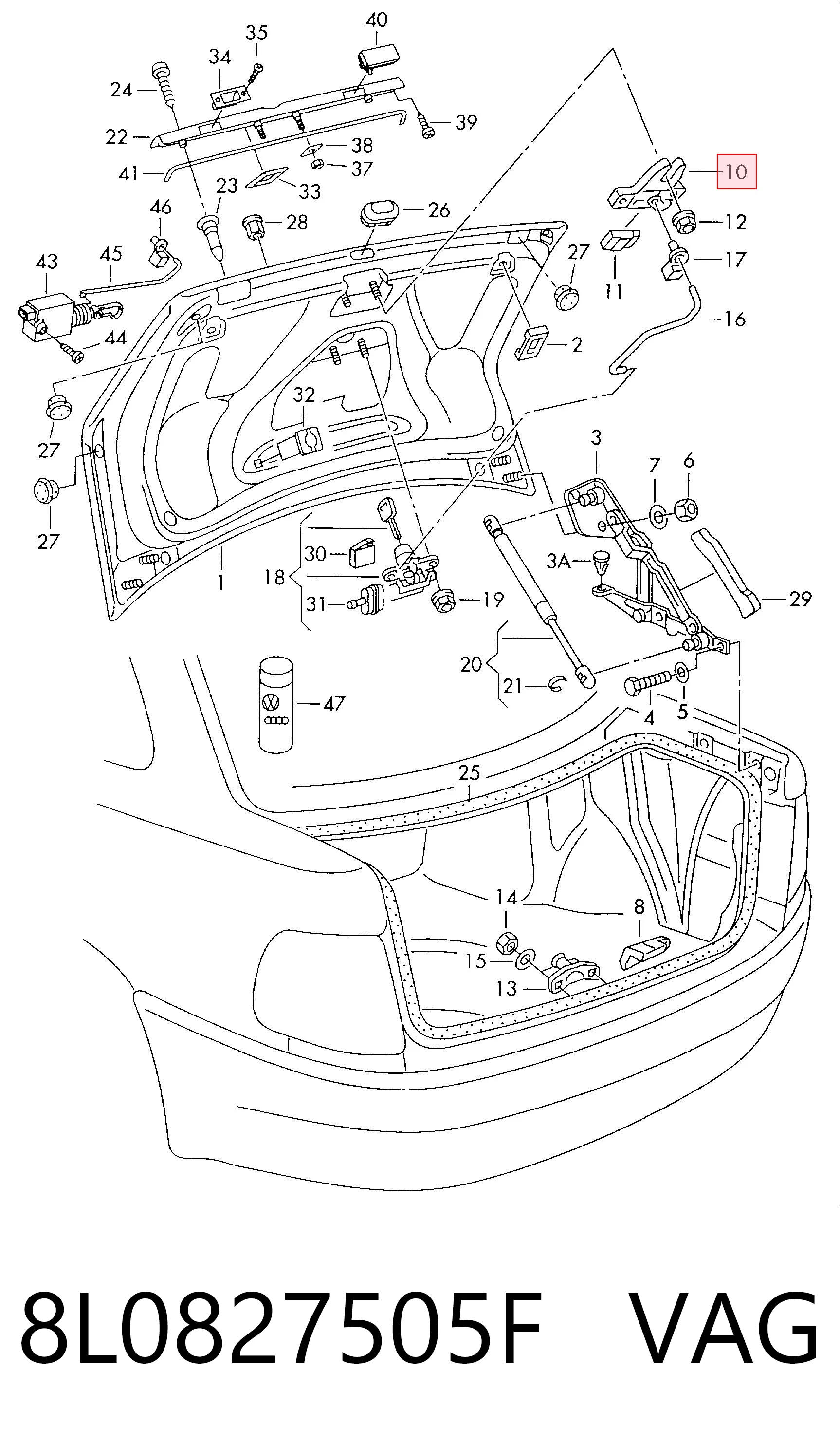 Замок пятой двери на Audi A4 B5 8D2