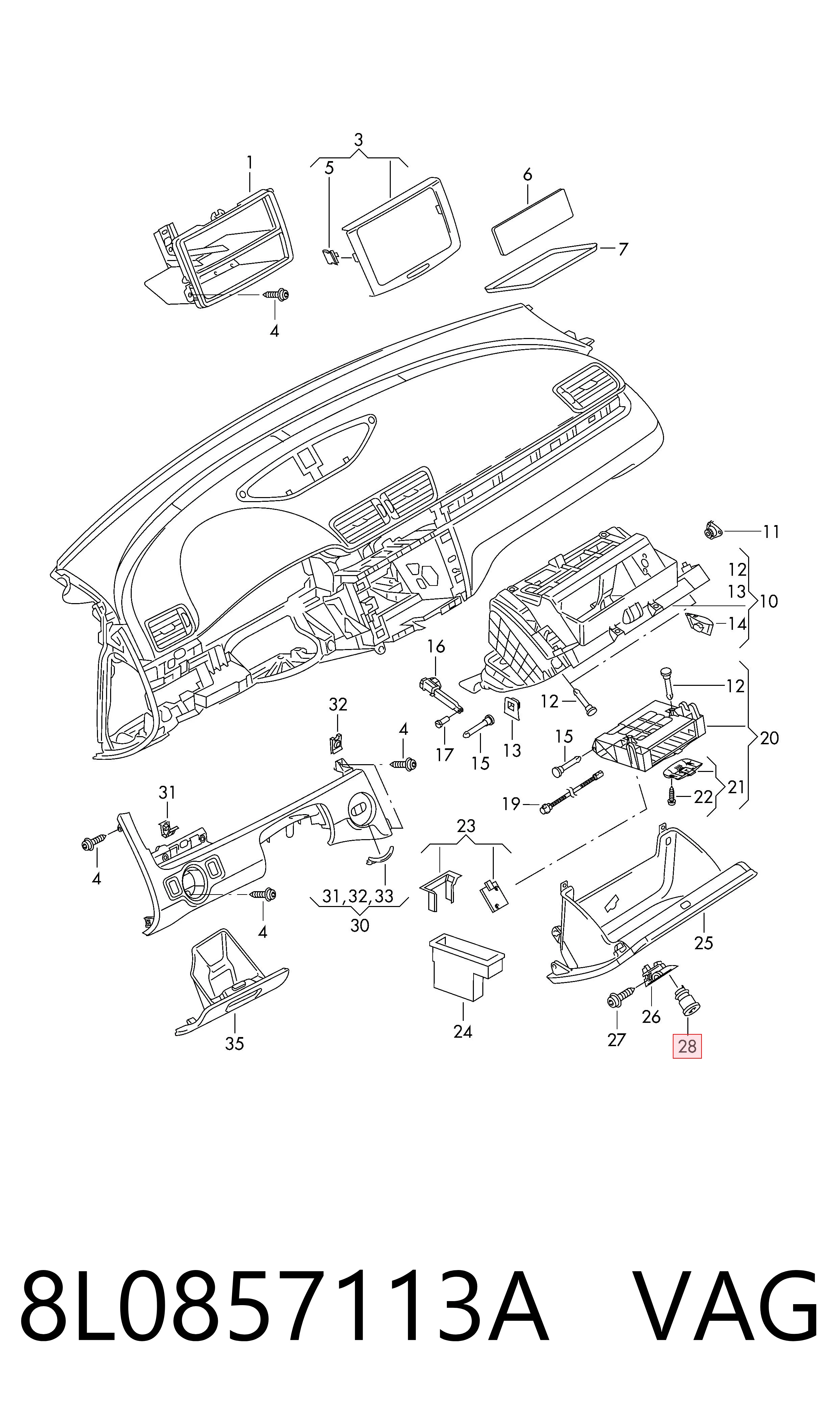 Купить 8L0857113F Bentley Личинка замка перчаточного ящика
