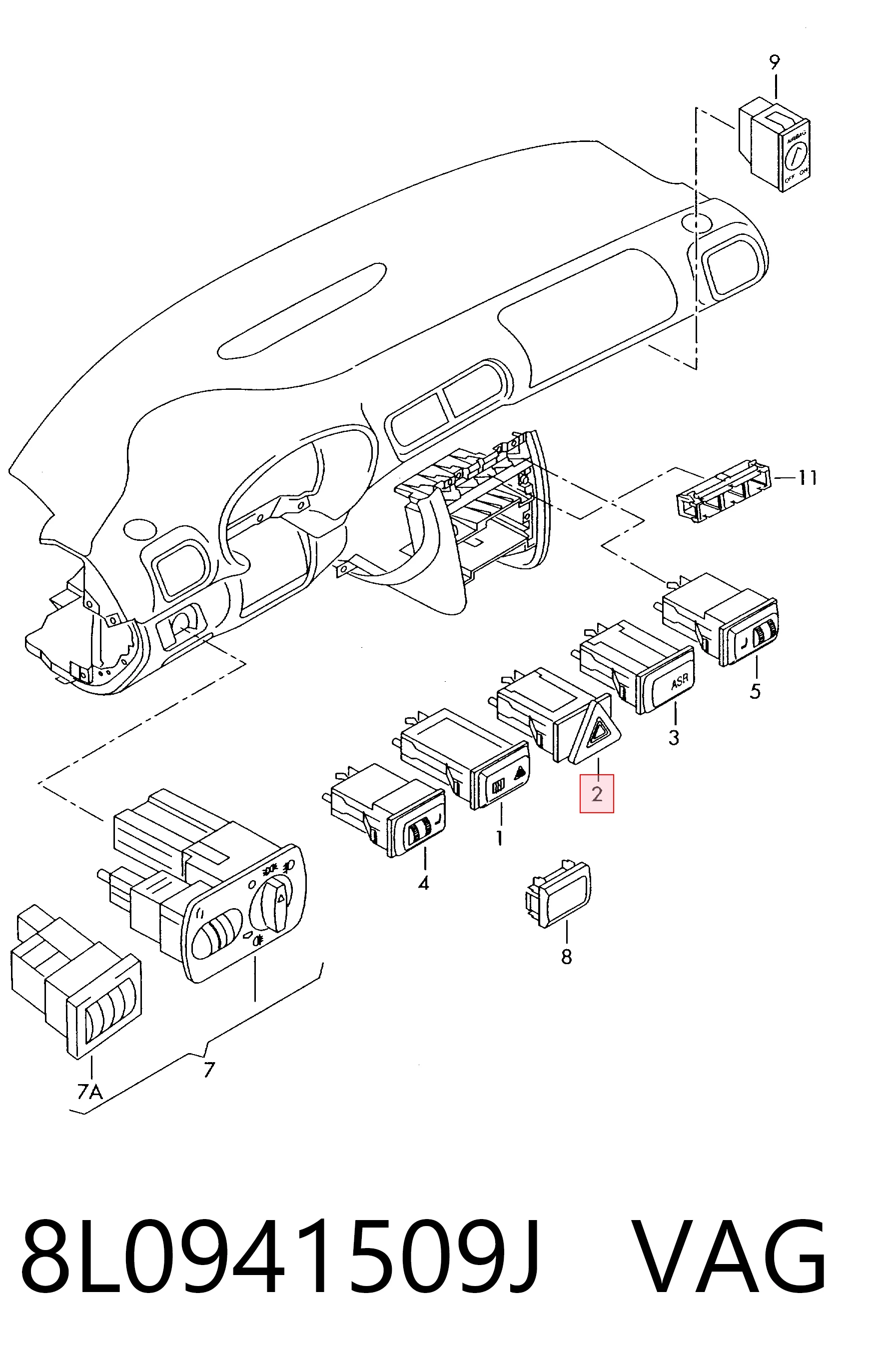 8L0941509J VAG Аварийная кнопка