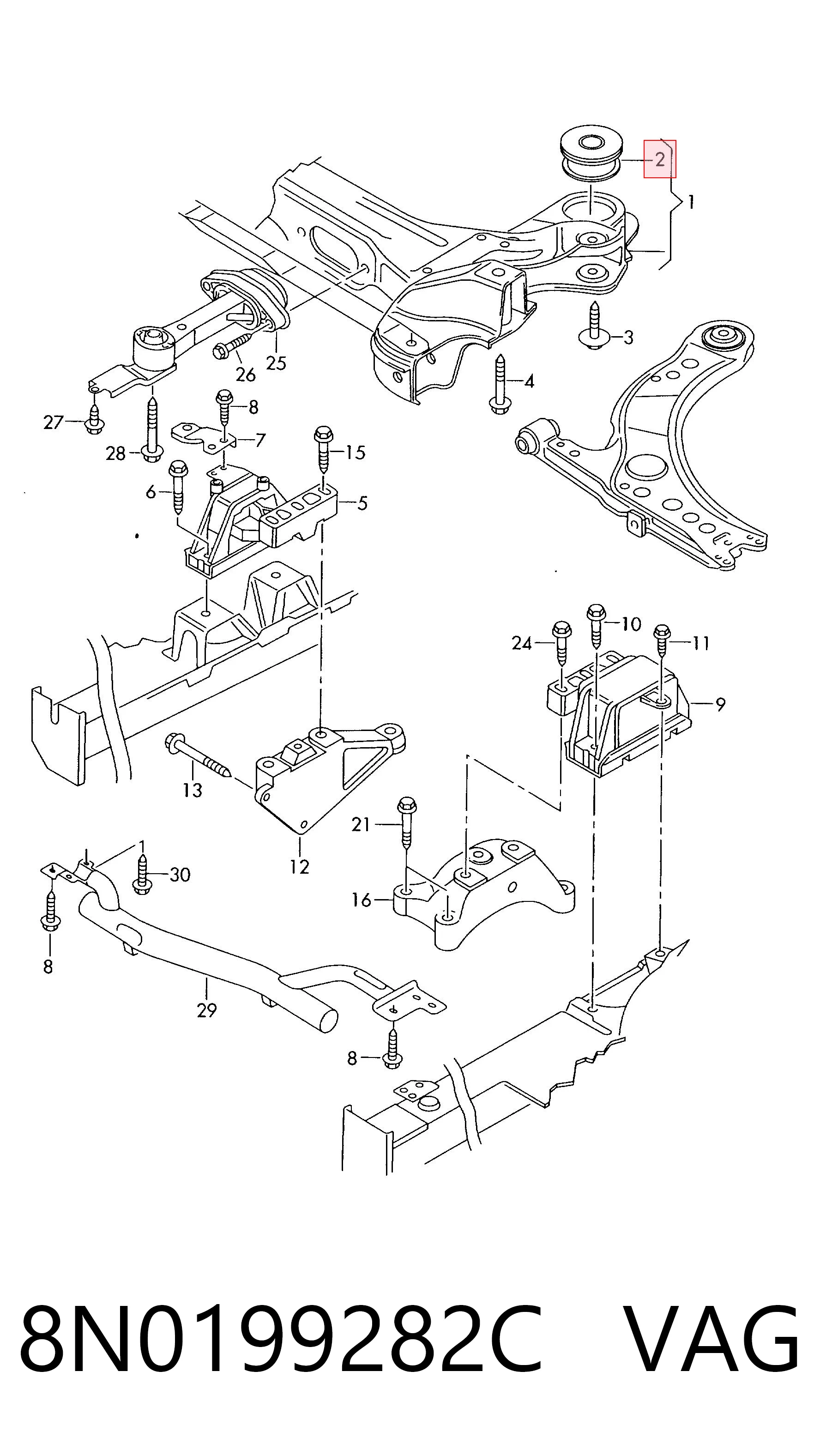 8N0199282C VAG Сайлентблоки передней балки