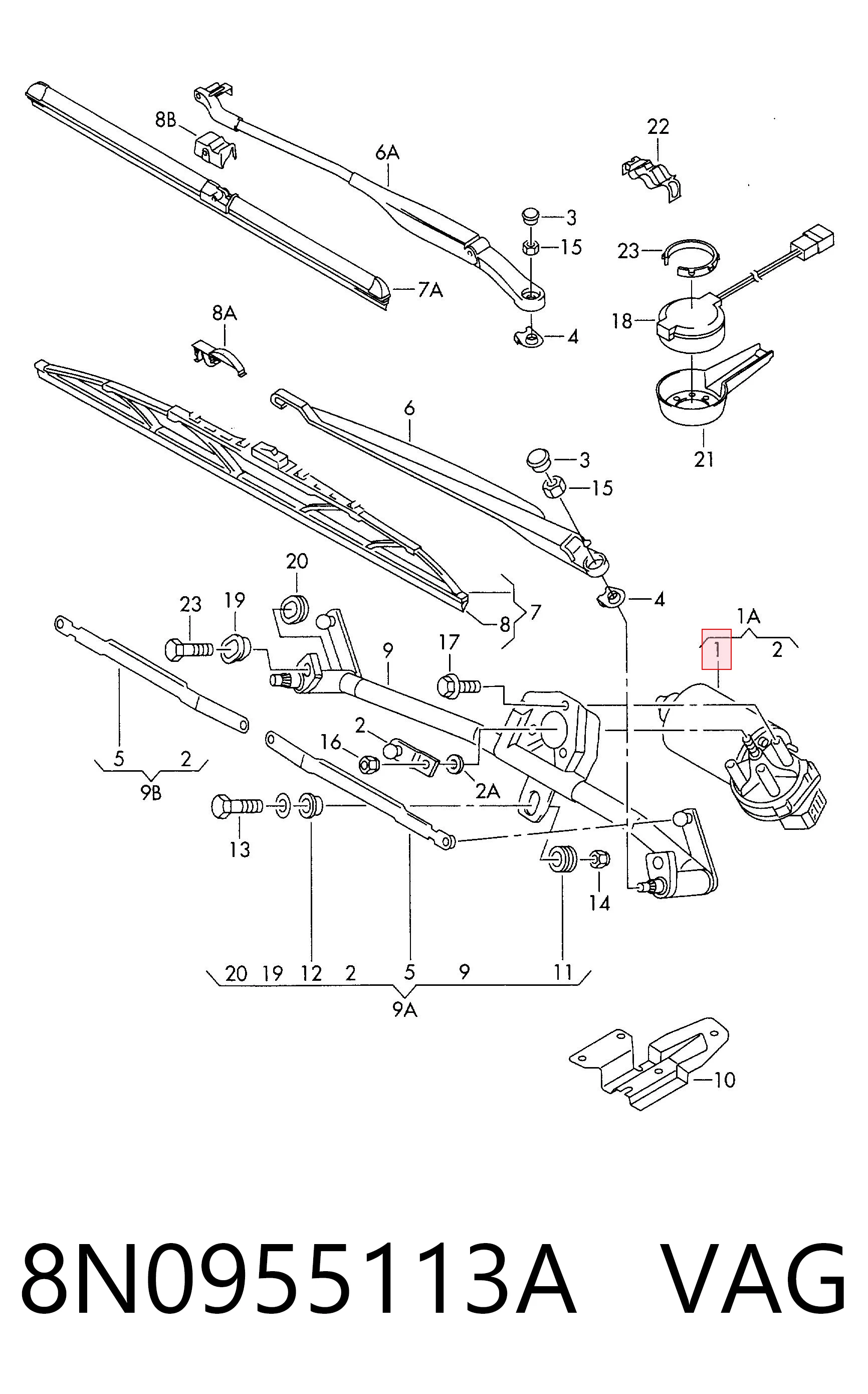 Мотор трапеции стеклоочистителя Audi TT купе (8N3) (1998 - 2006) цена, от 213.02 USD