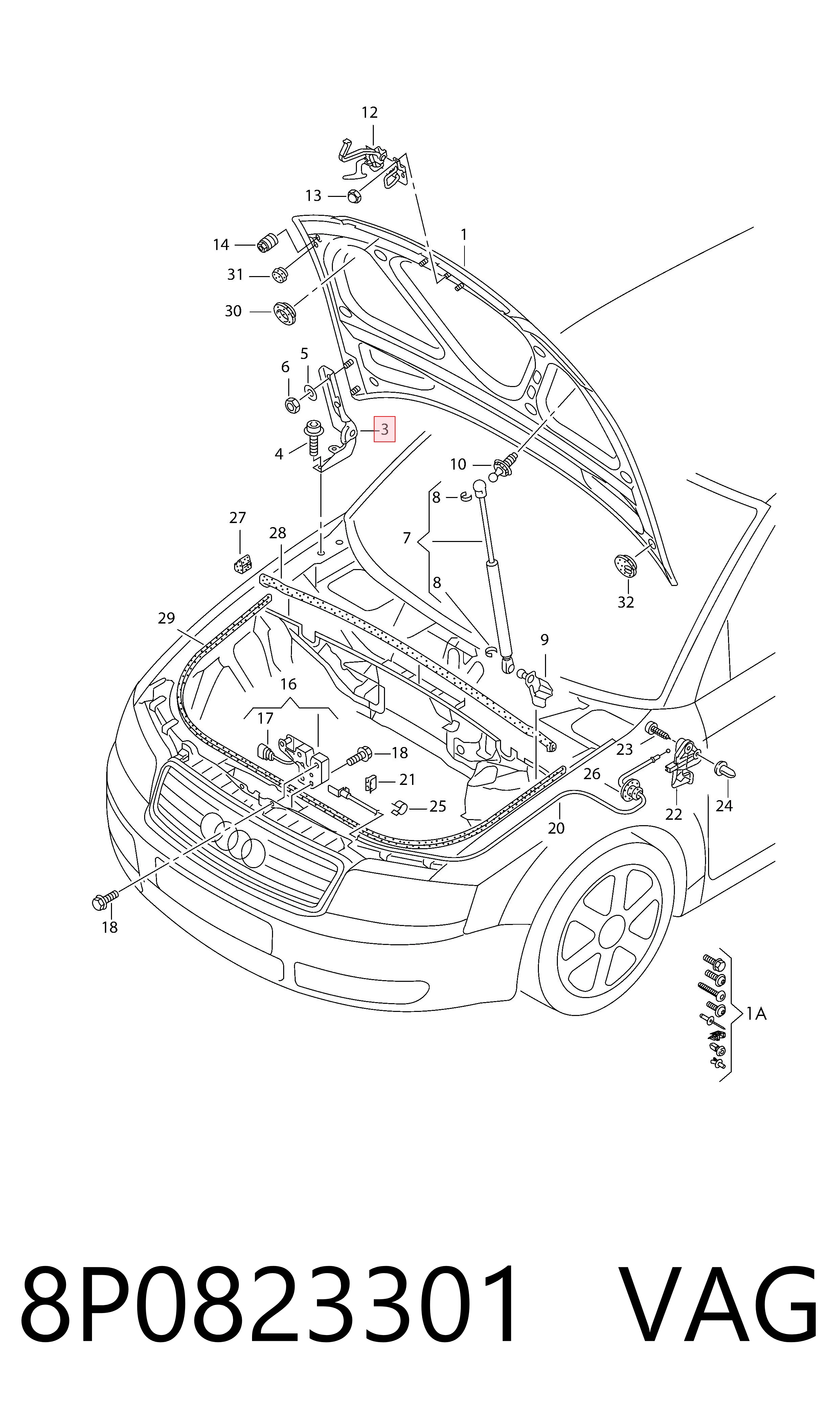 8P0823301 VAG Шарнир капота левый
