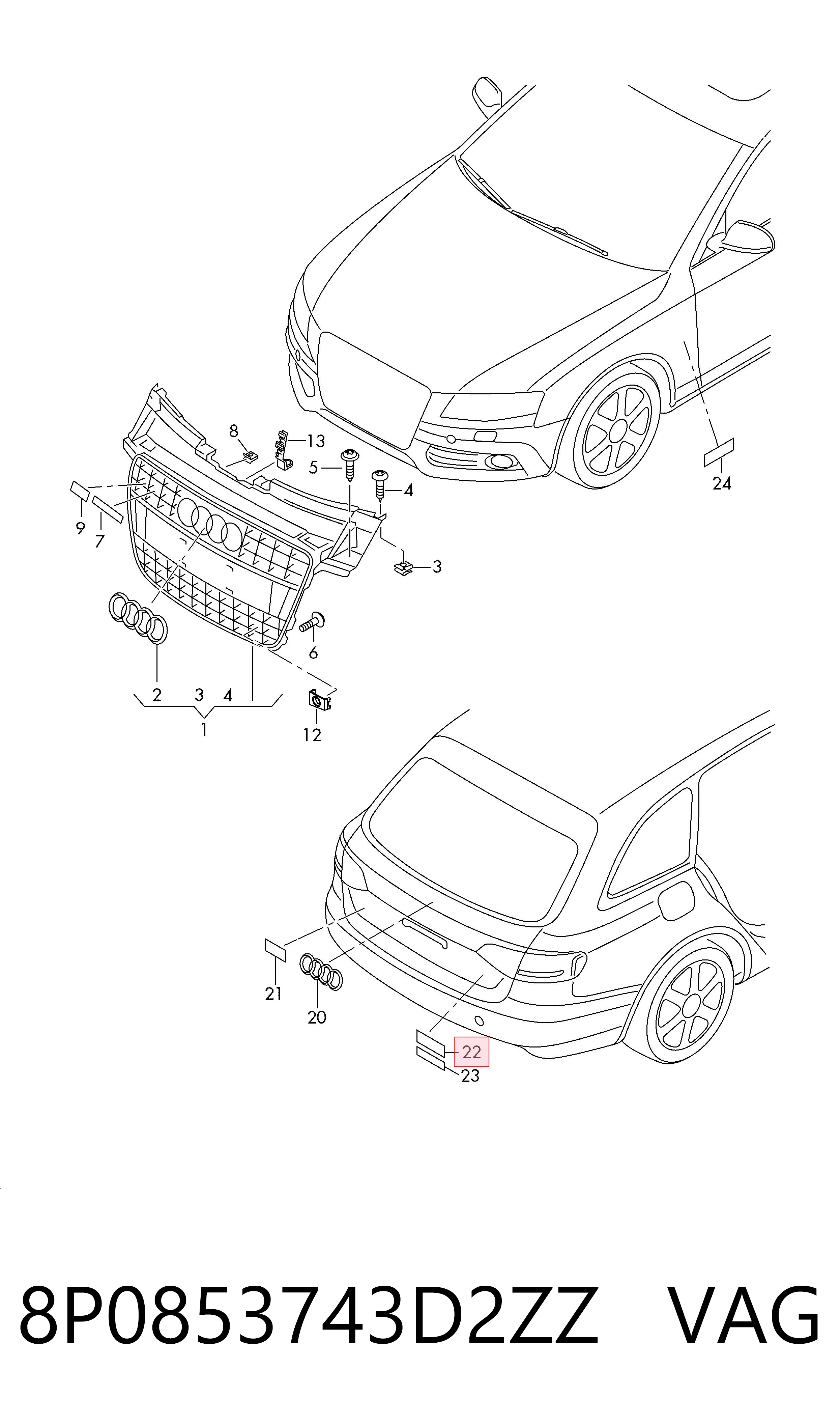 Купить 8P0853743D2ZZ VAG Эмблема крышки багажника