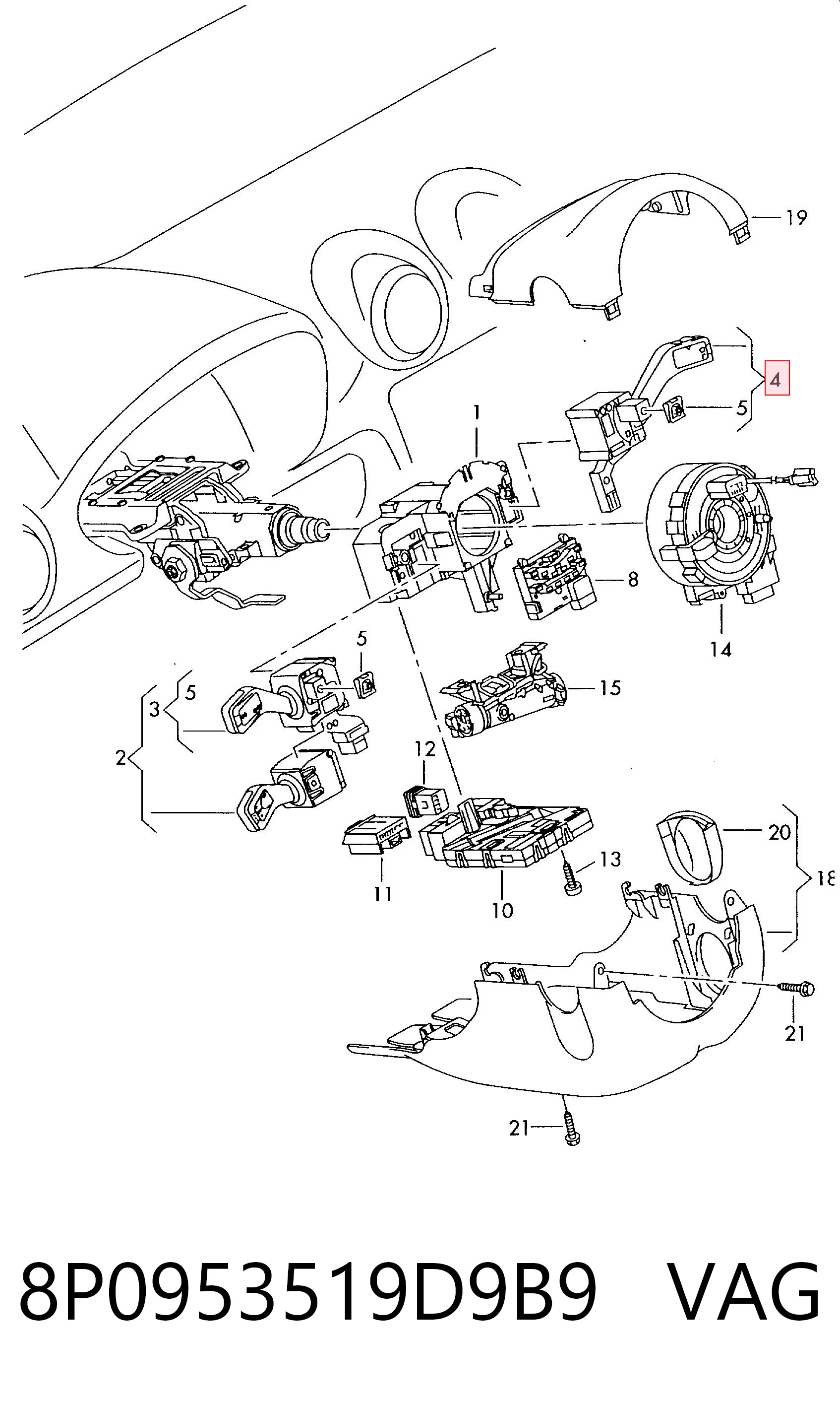 8P0953519D9B9 VAG Переключатель подрулевой, правый