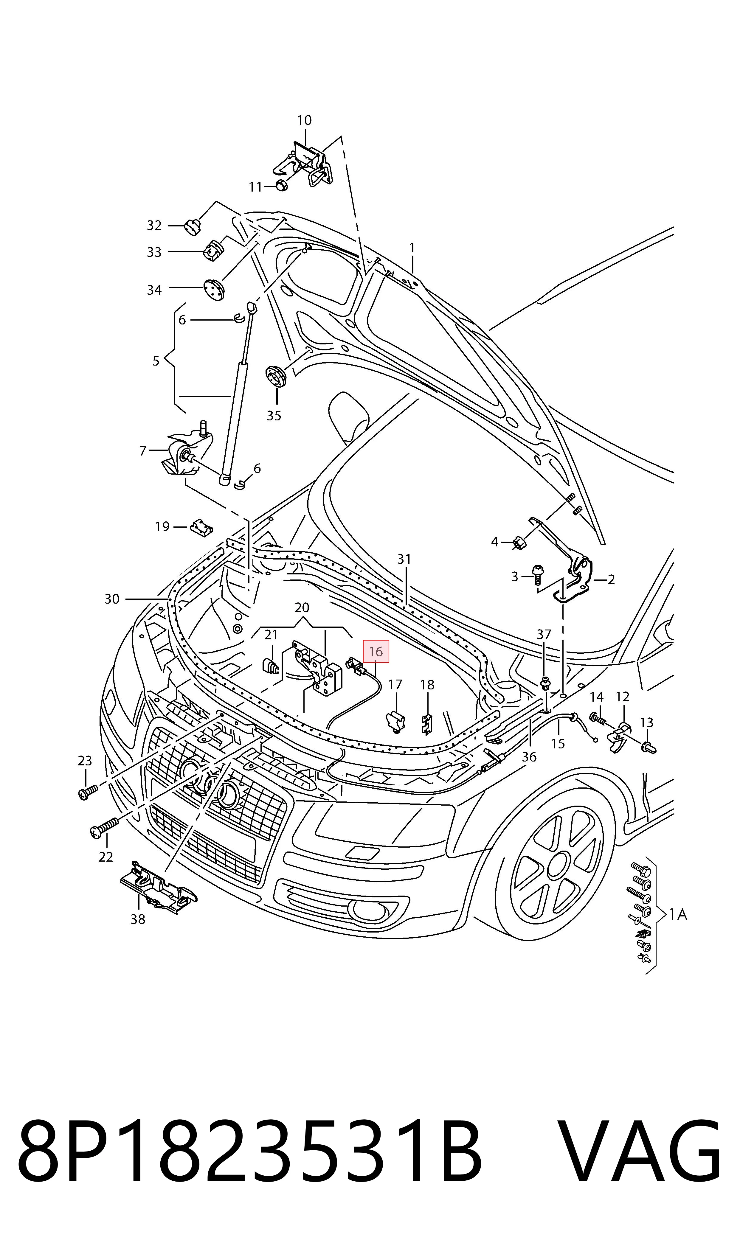 Трос открытия капота на Audi A3  8P1