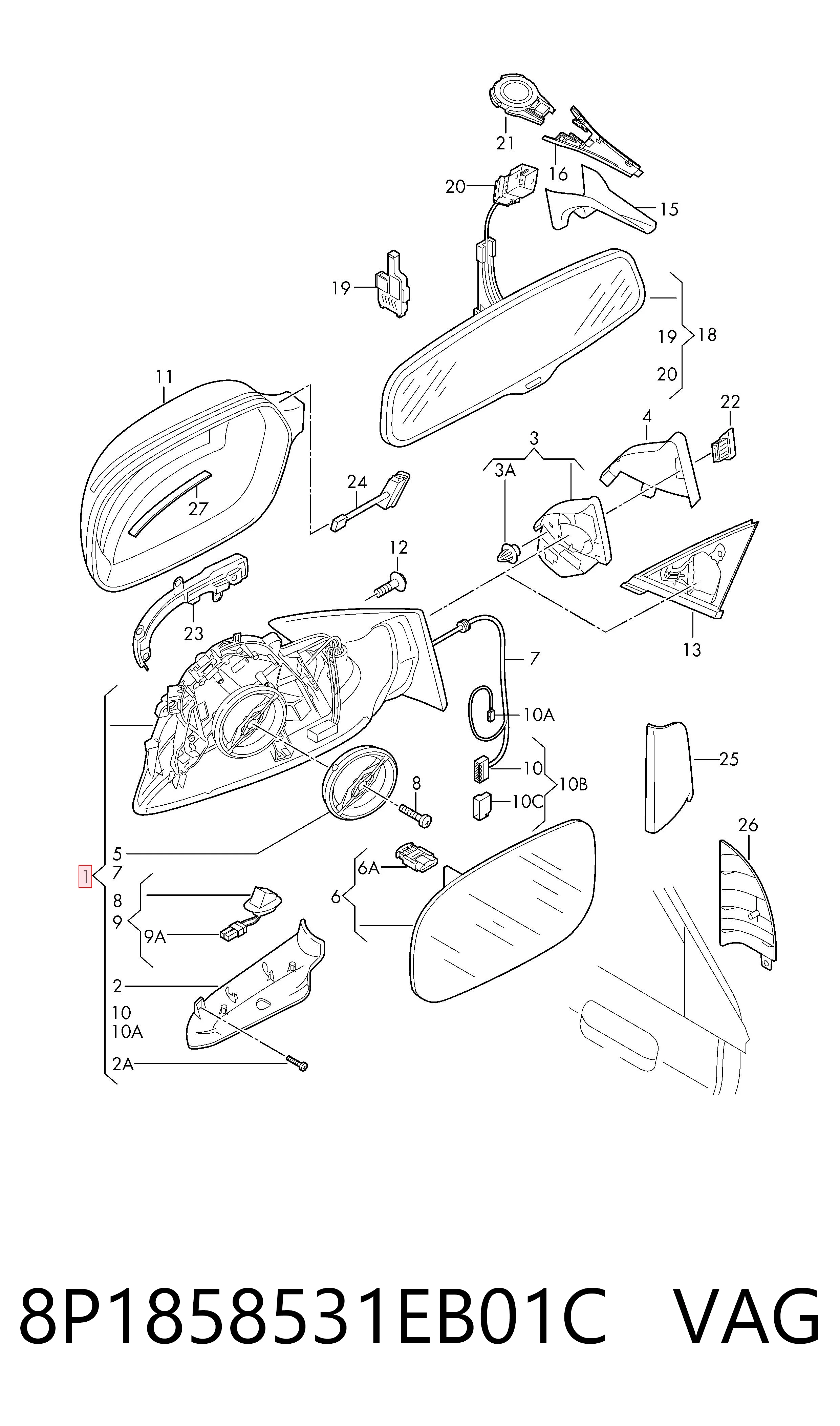 8P1858531EB01C VAG Левое боковое зеркало