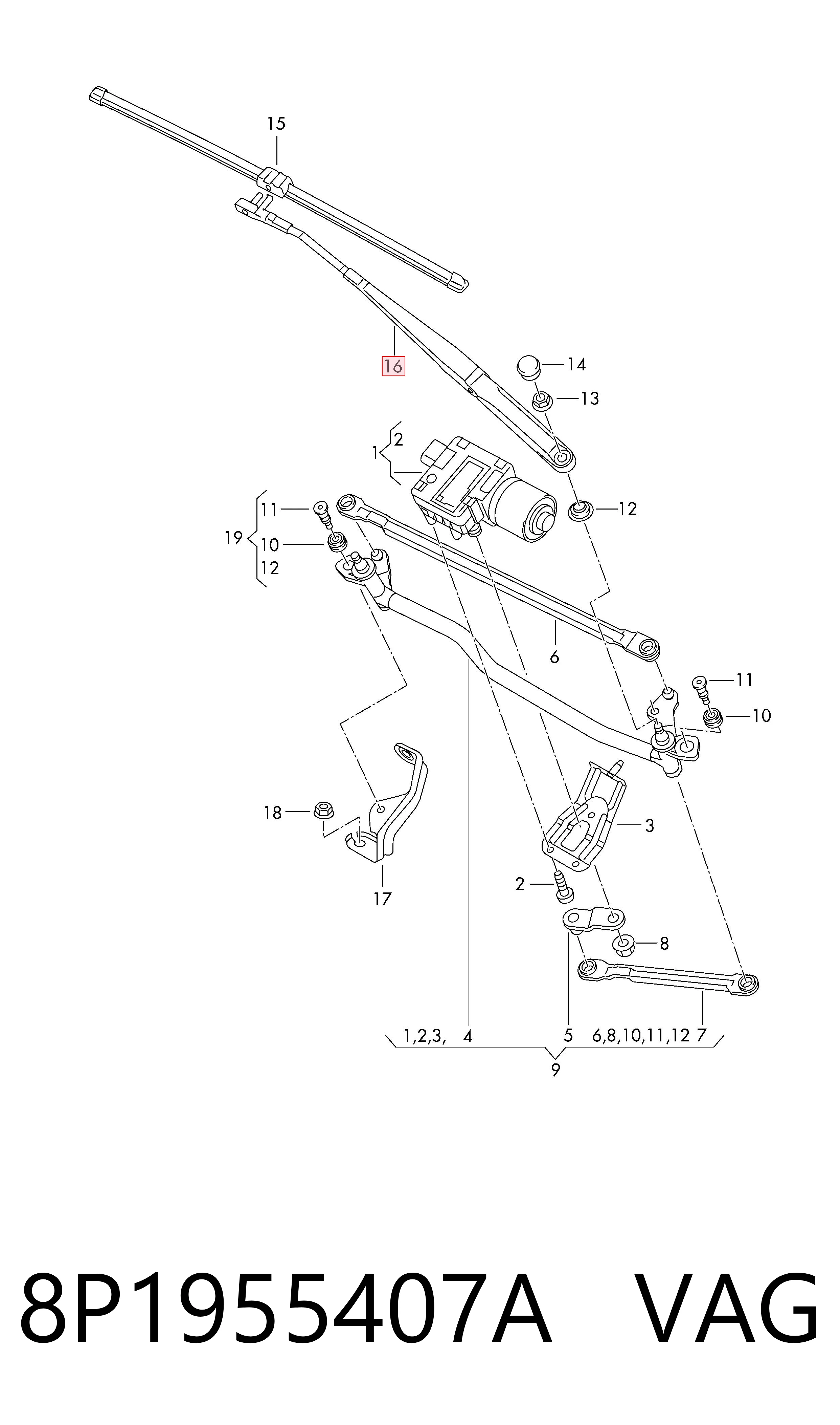 Поводок дворника на Audi A3 Sportback 8PA