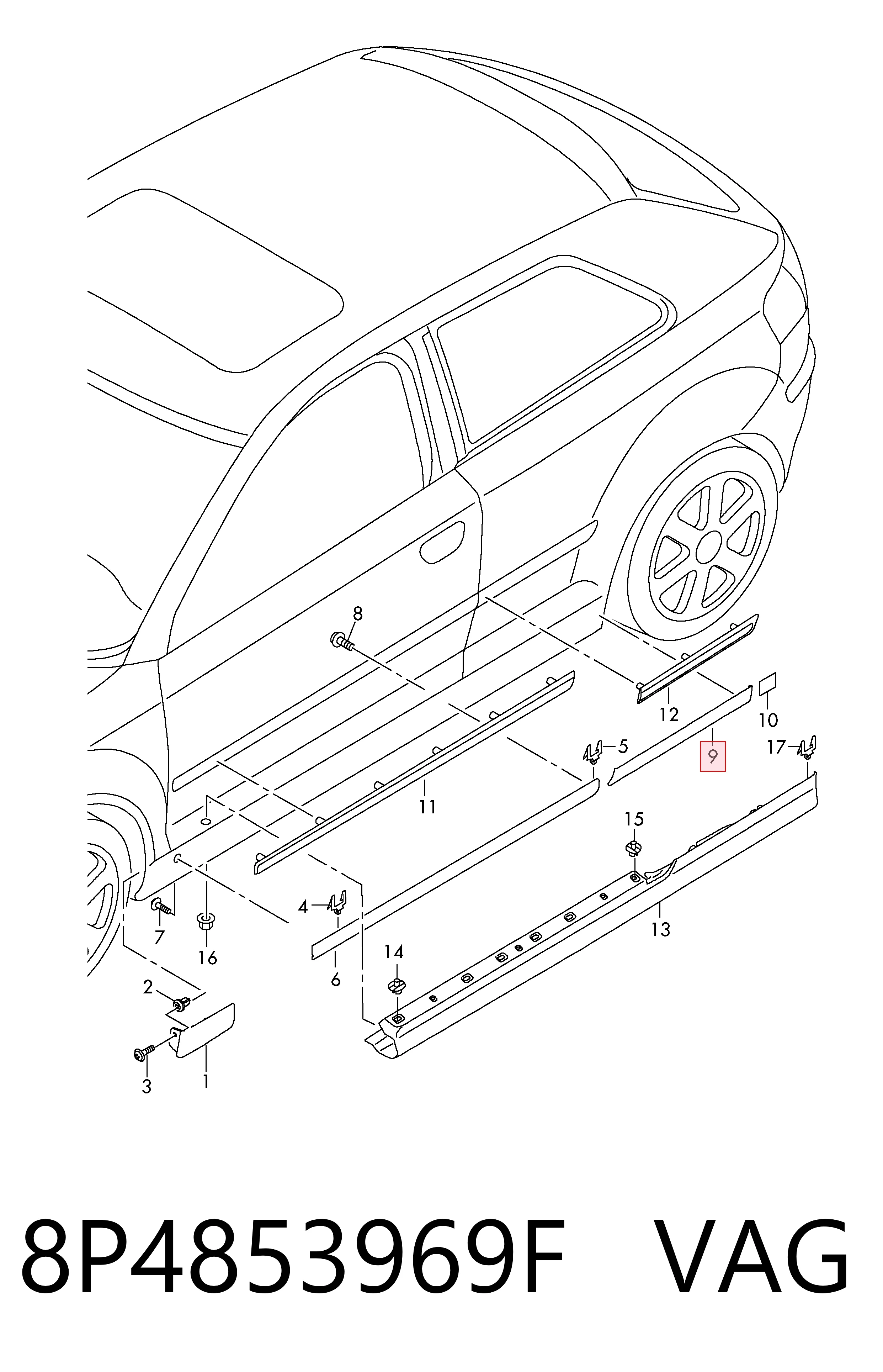 8P4853969F VAG Молдинг задней левой двери