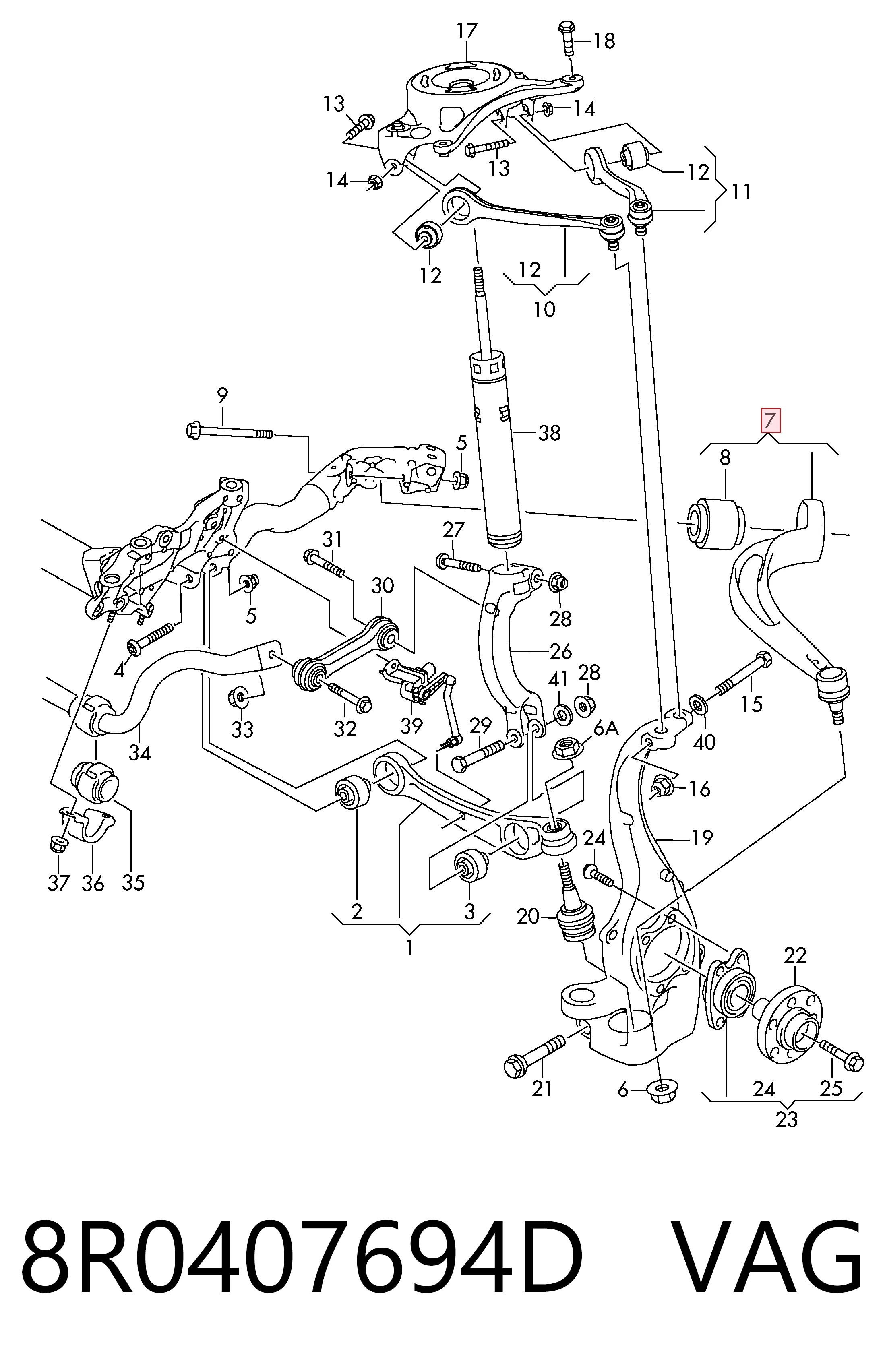 8R0407694D VAG Рычаг передней подвески нижний, правый