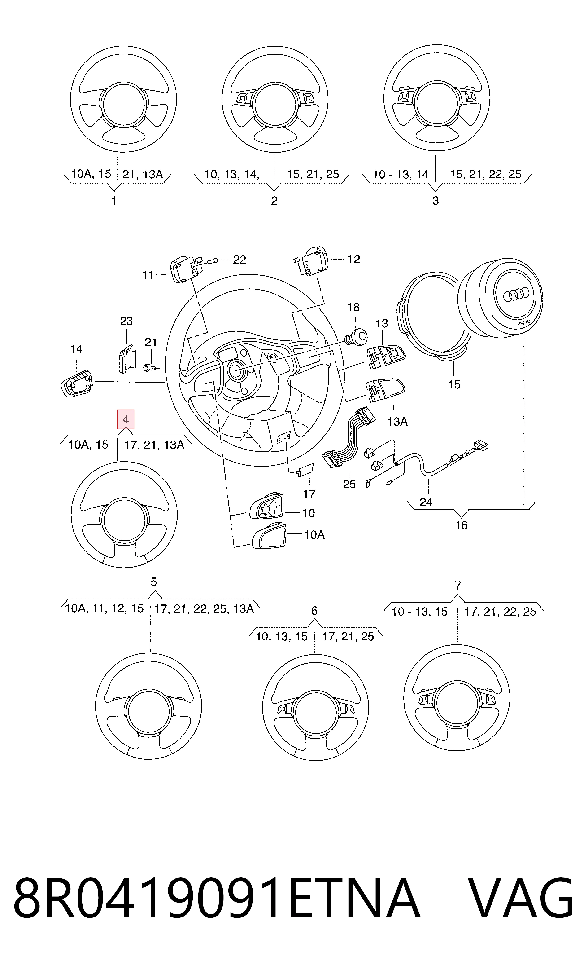 Руль Audi A4 B6 кабриолет (8H7) (2002 - 2005) цена, от 69.08 USD
