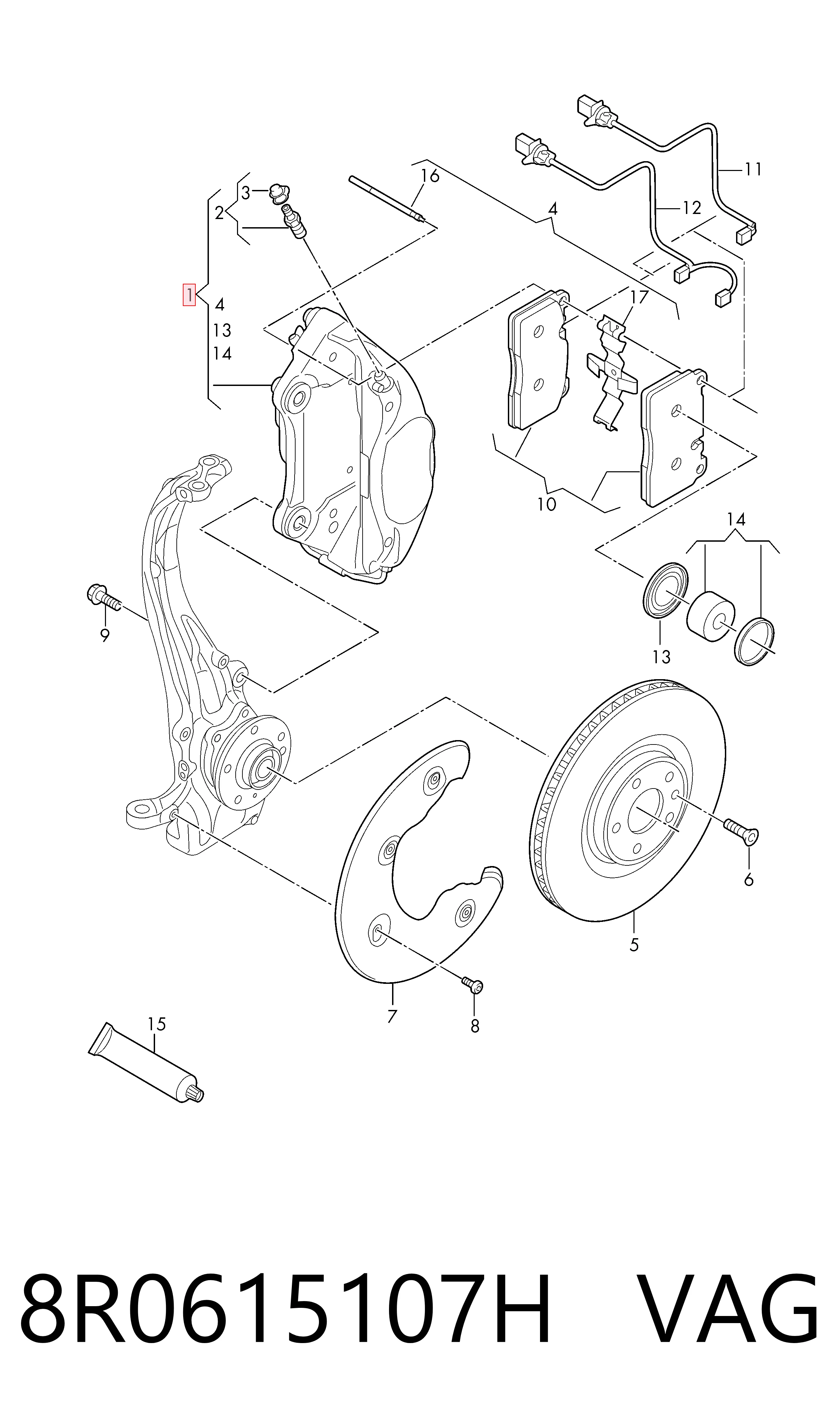 8R0615107H VAG Суппорт тормозной, передний, левый