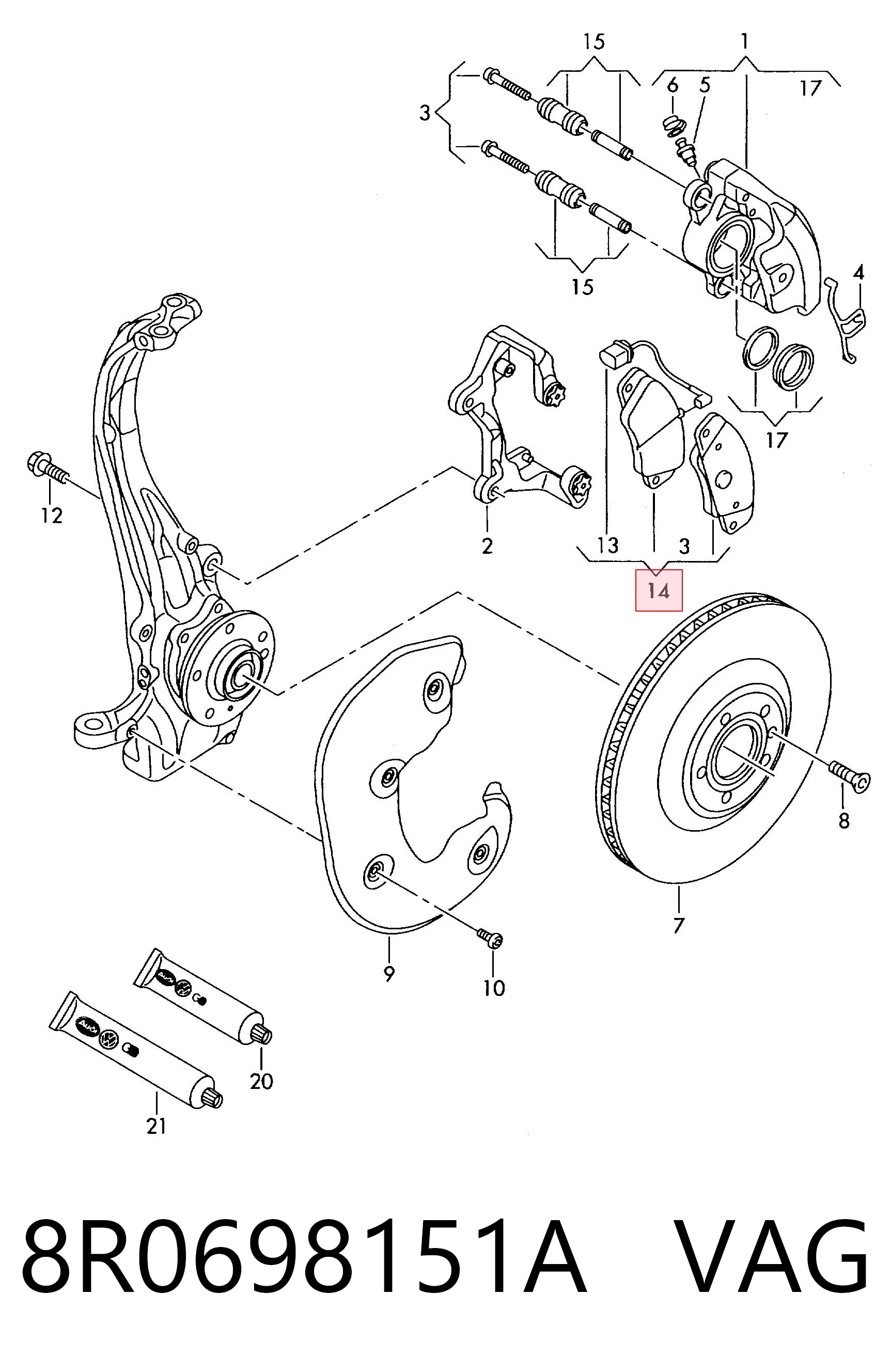 Колодки тормозные передние дисковые VAG 8R0698151A