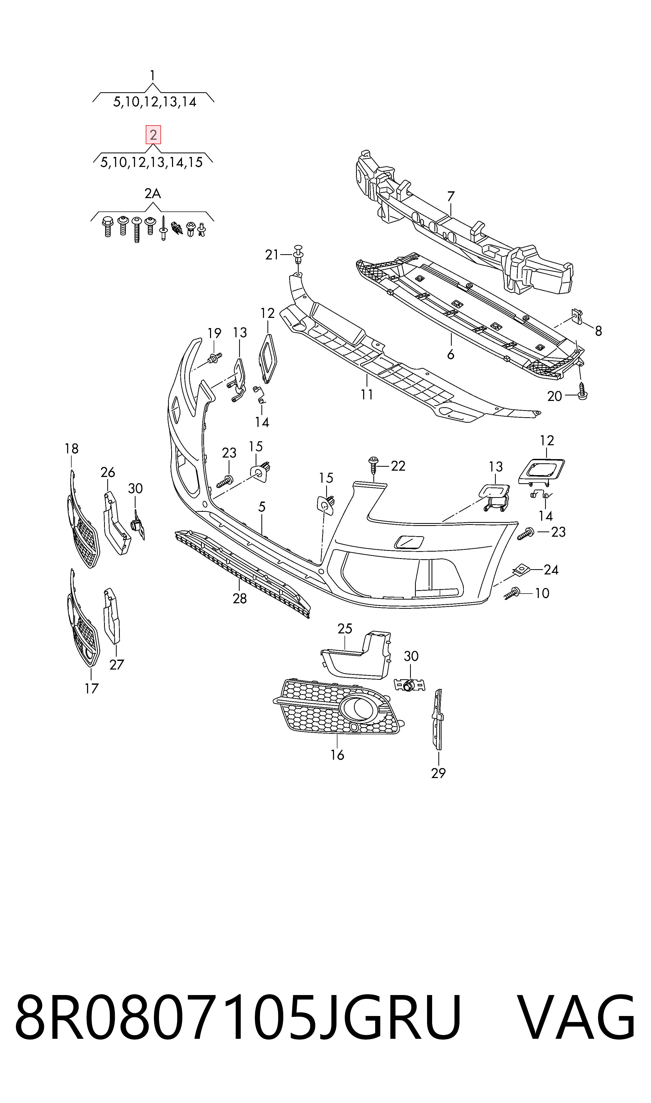 8R0807105JGRU VAG Бампер передний в сборе