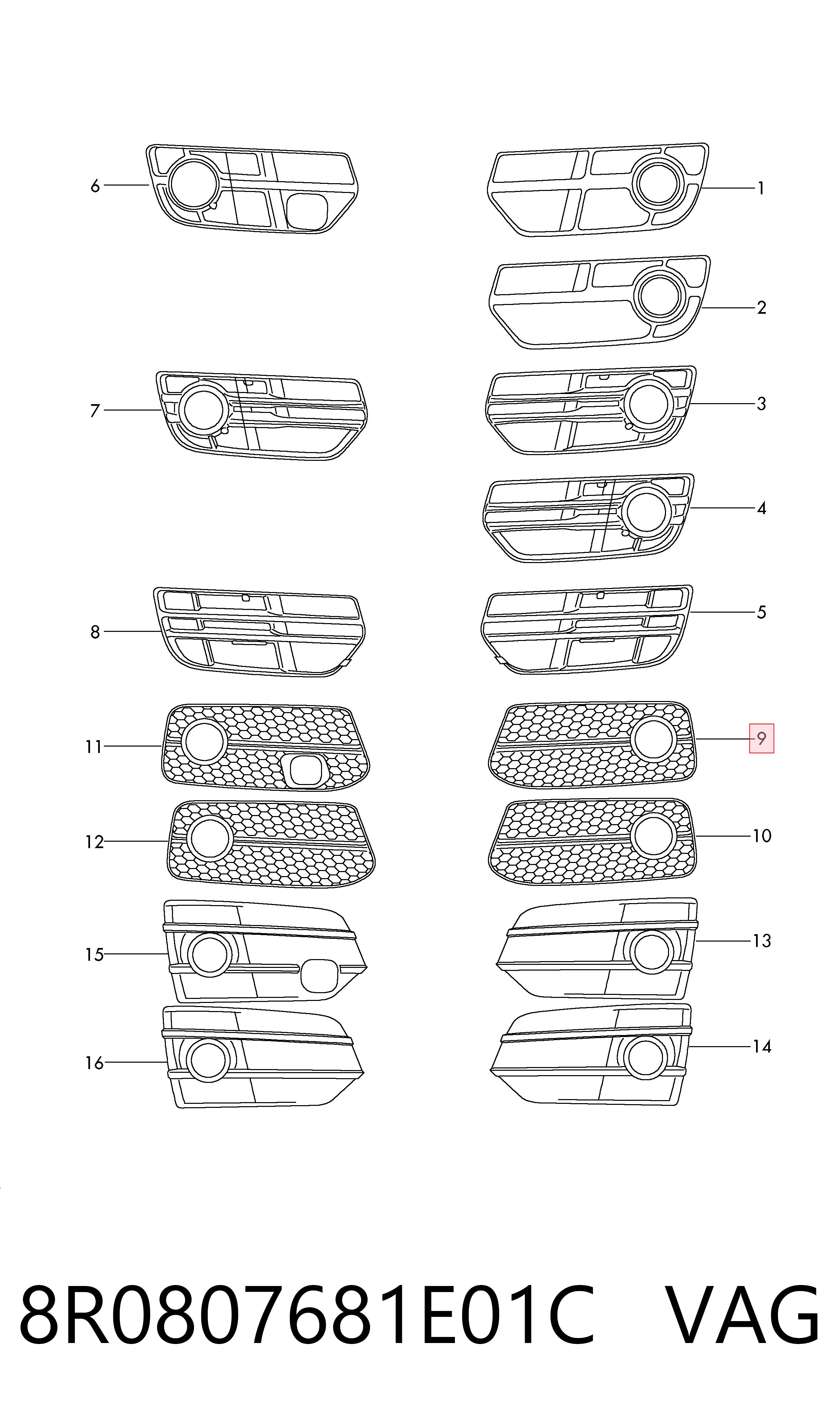 8R0807681E01C VAG Оправа противотуманки