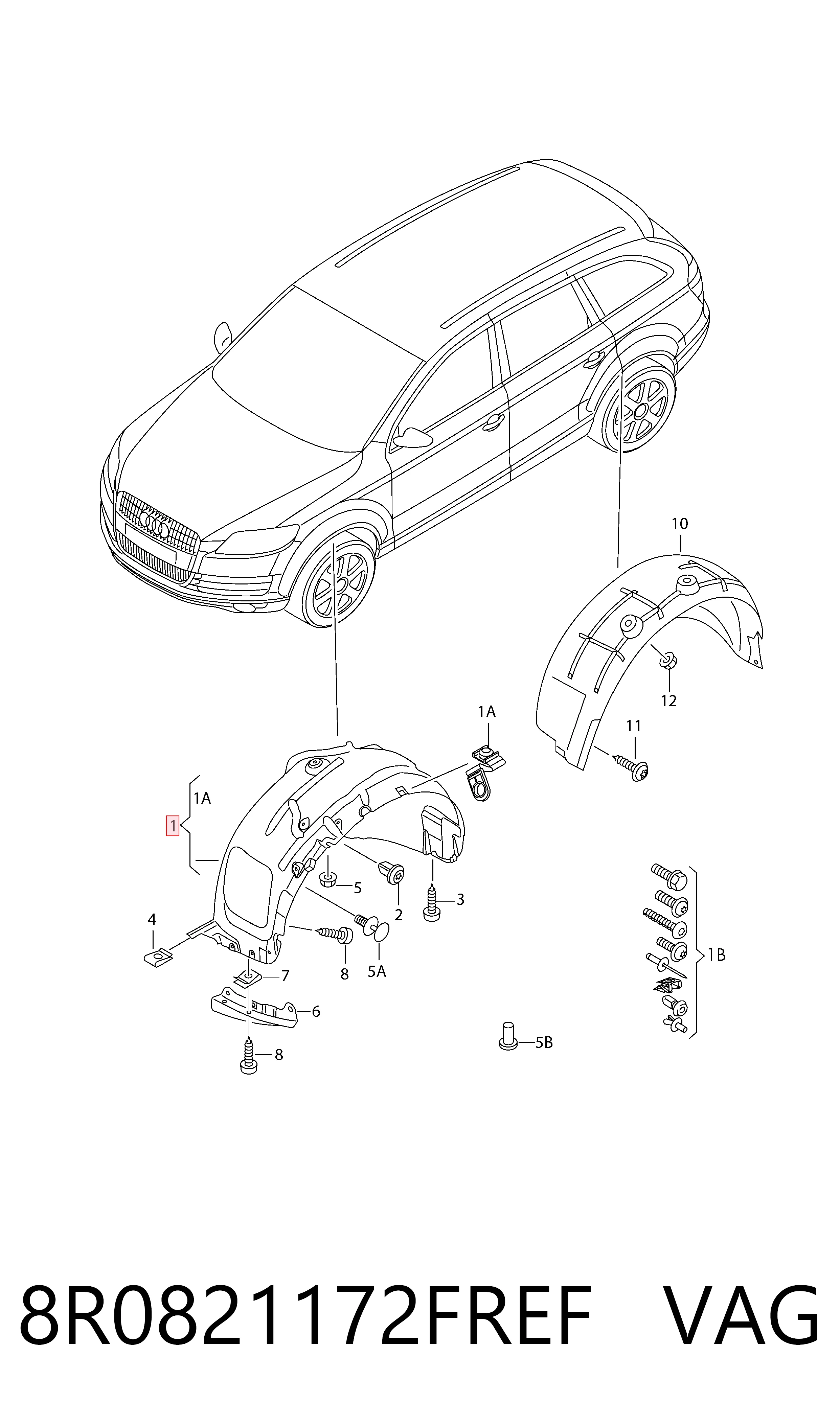 Правый подкрылок переднего крыла Audi Q5 внедорожник (8RB) (2008 - 2016) цена, от 42.16 USD