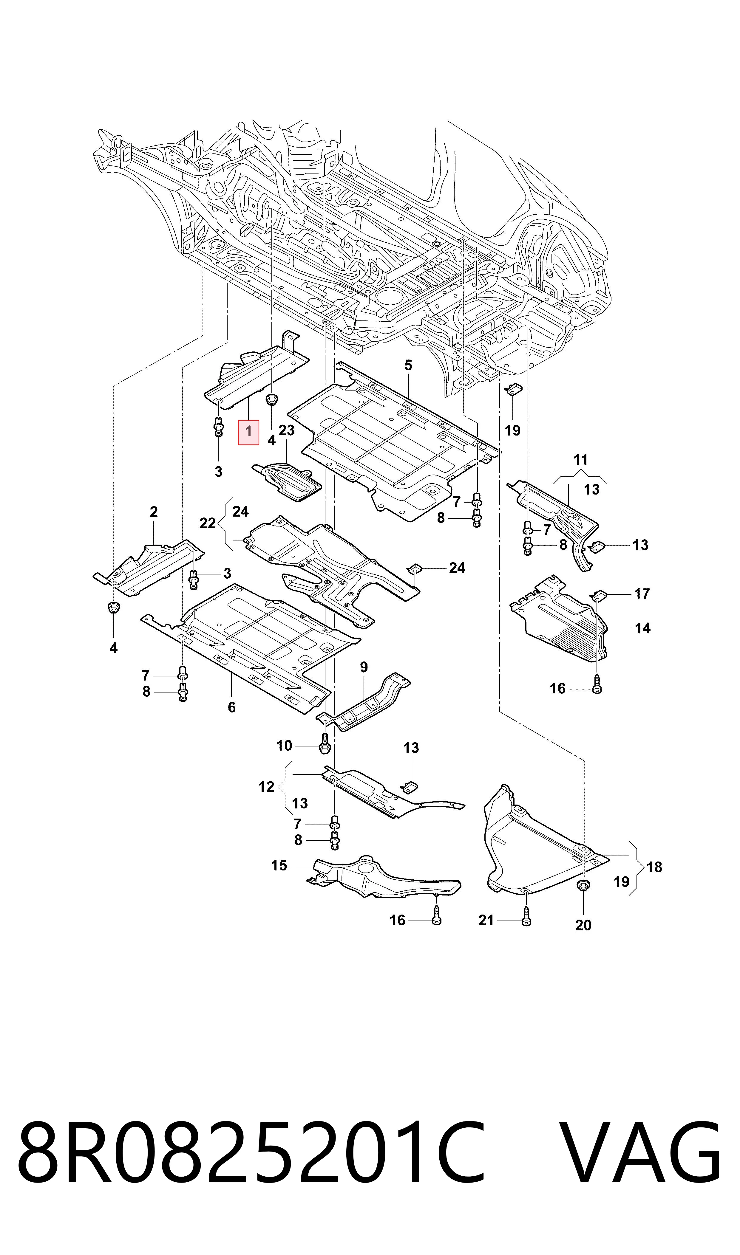 Защита днища передняя левая VAG 8R0825201C цена, от 19.01 USD