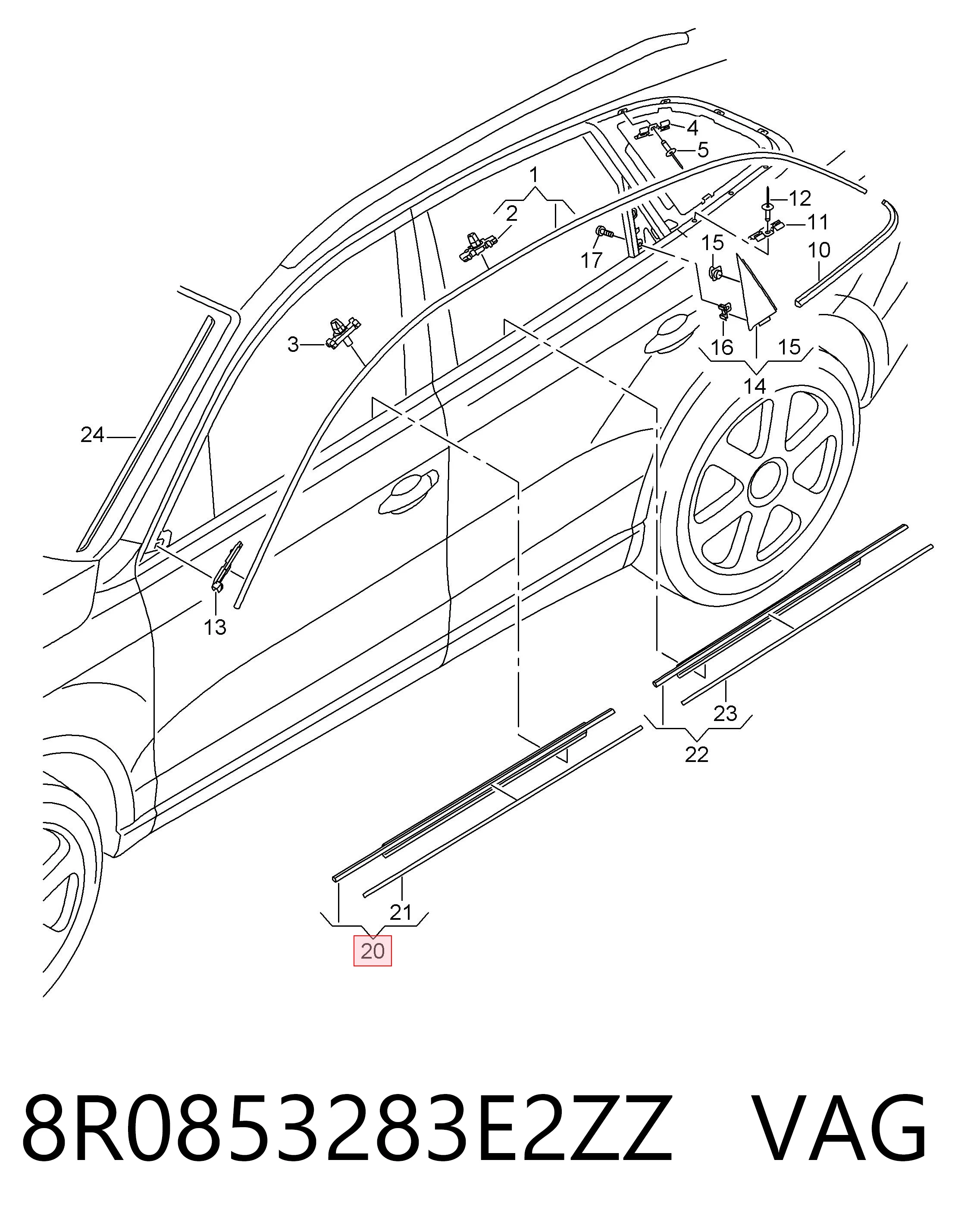 8R0853283E2ZZ VAG Молдинг опускного стекла двери передней, левой