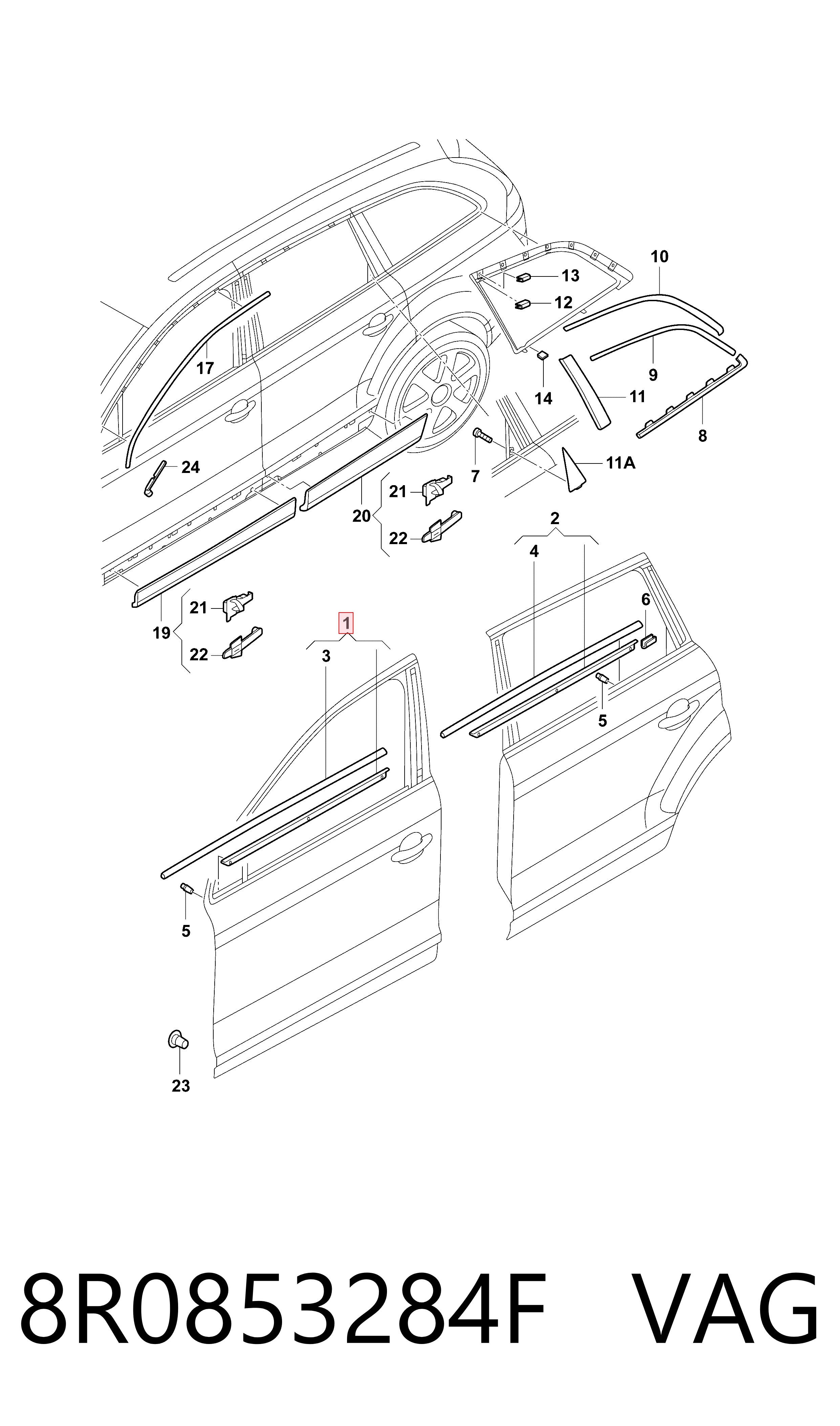 8R0853284F VAG Молдинг опускного стекла нижний, двери передней, правой