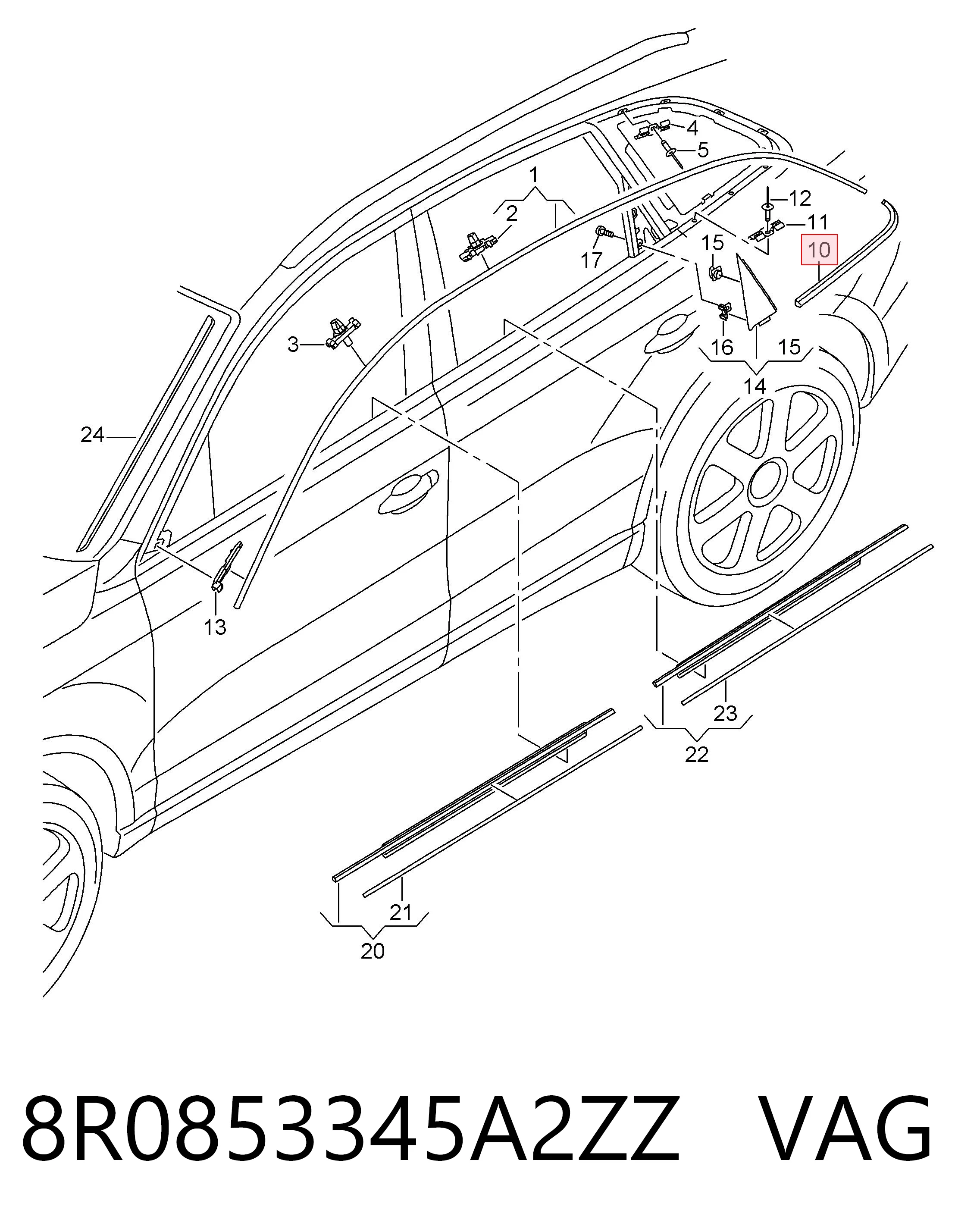 Молдинг заднего стекла, левый VAG 8R0853345A2ZZ цена, от 14.12 USD