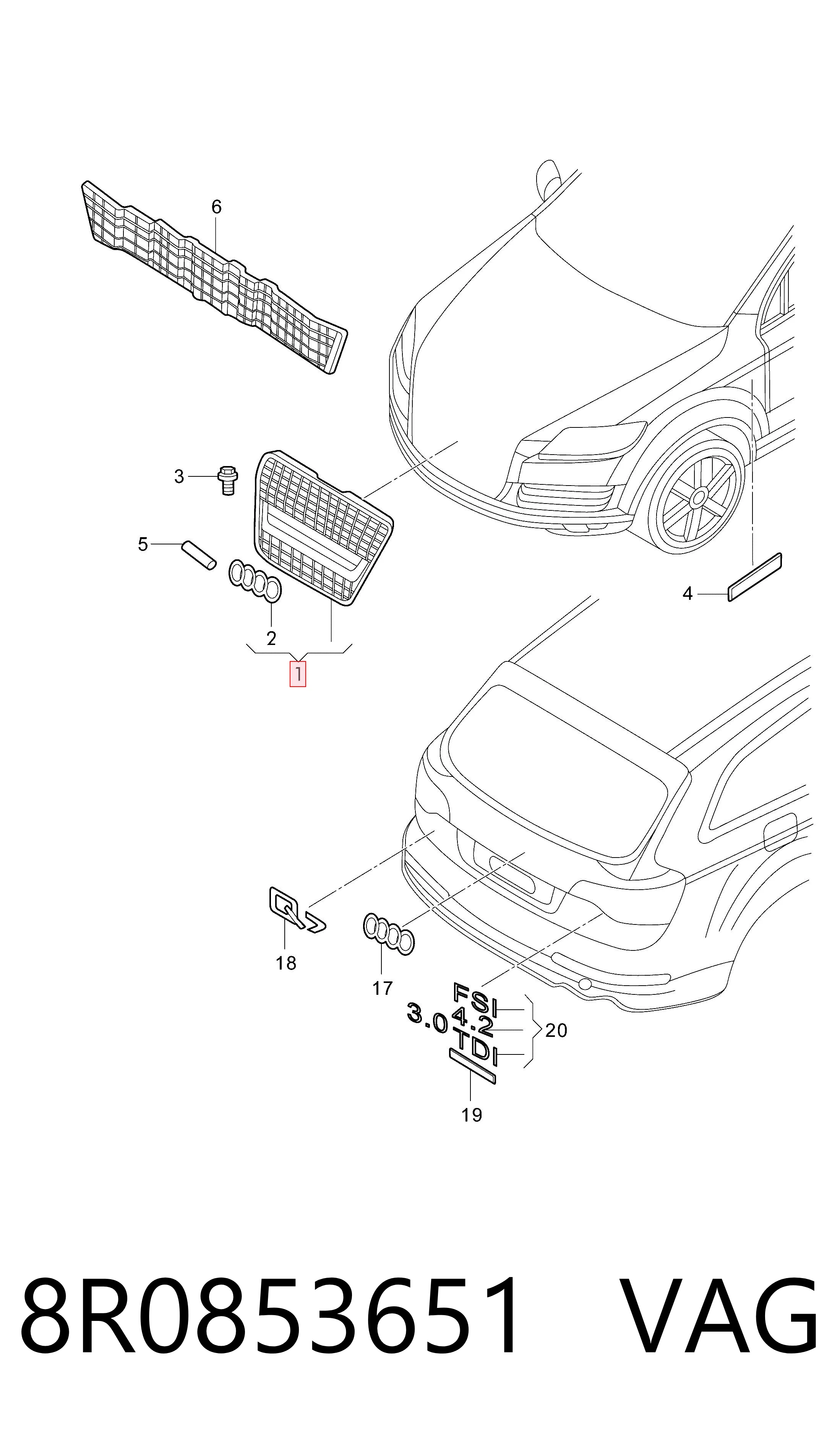 Облицовка радиатора Audi Q5 внедорожник (8RB) (2008 - 2016) цена, от 126.69 USD
