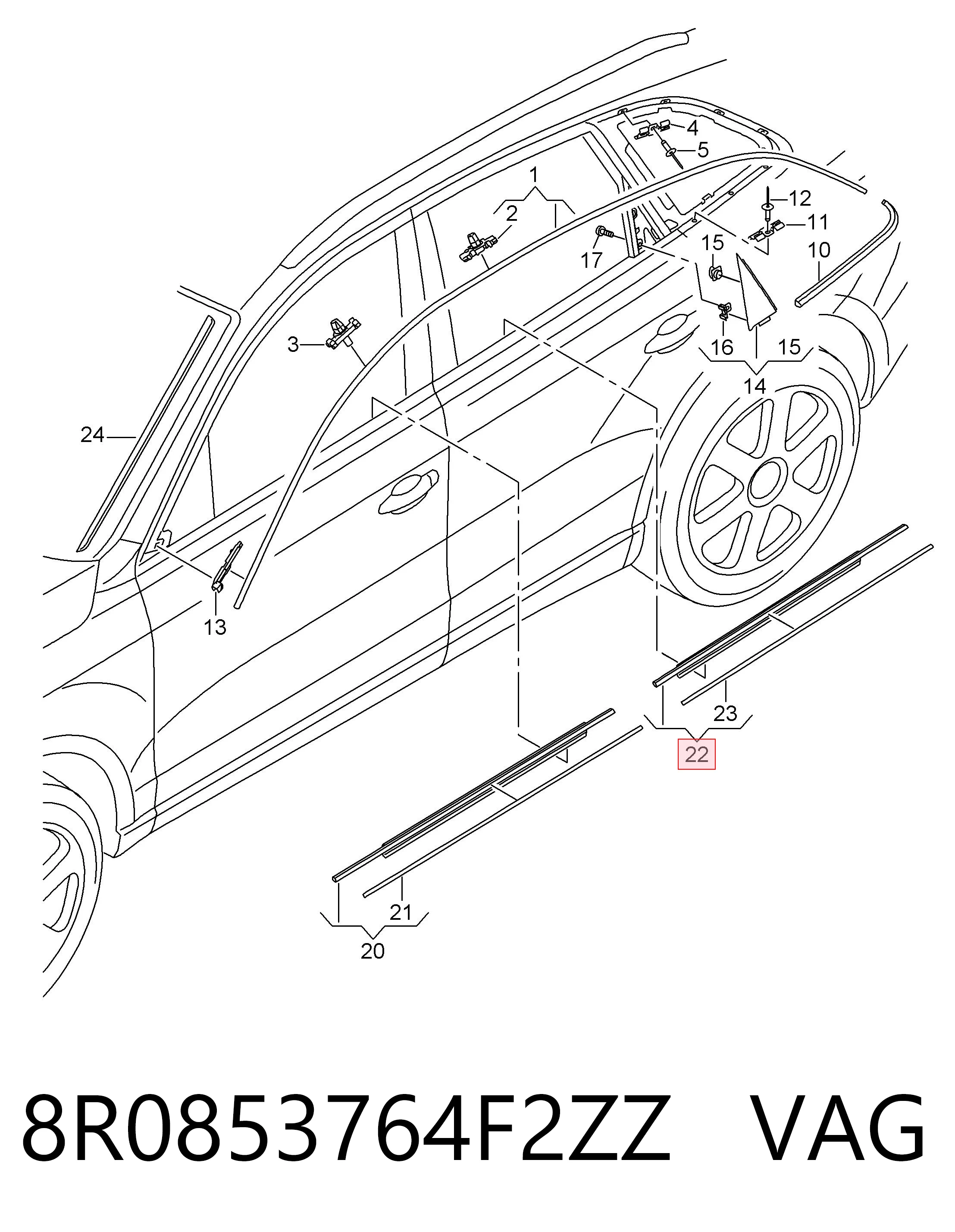 8R0853764F2ZZ VAG Молдинг опускного стекла двери задней, правой