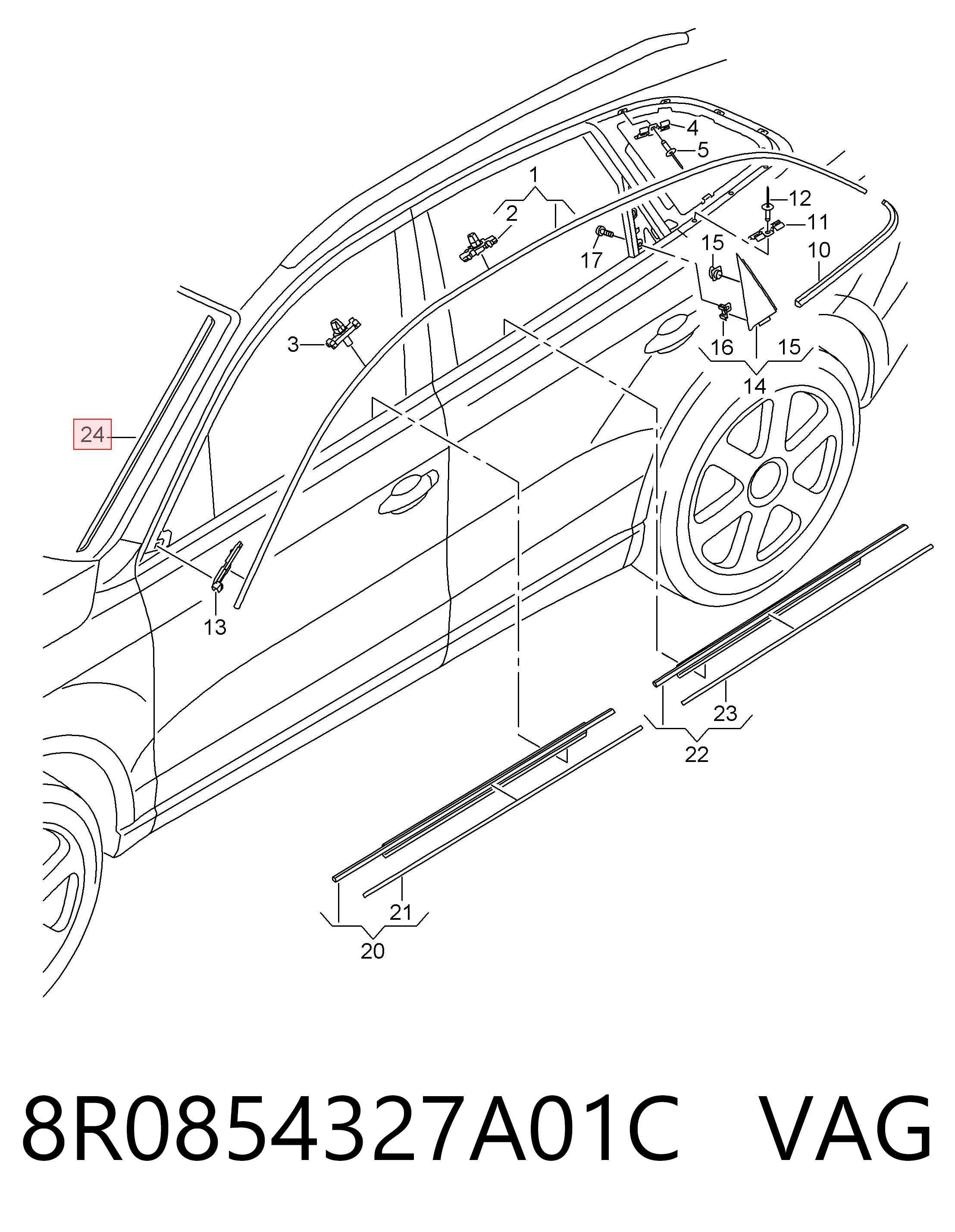 8R0854327A01C VAG Молдинг ветрового стекла левый