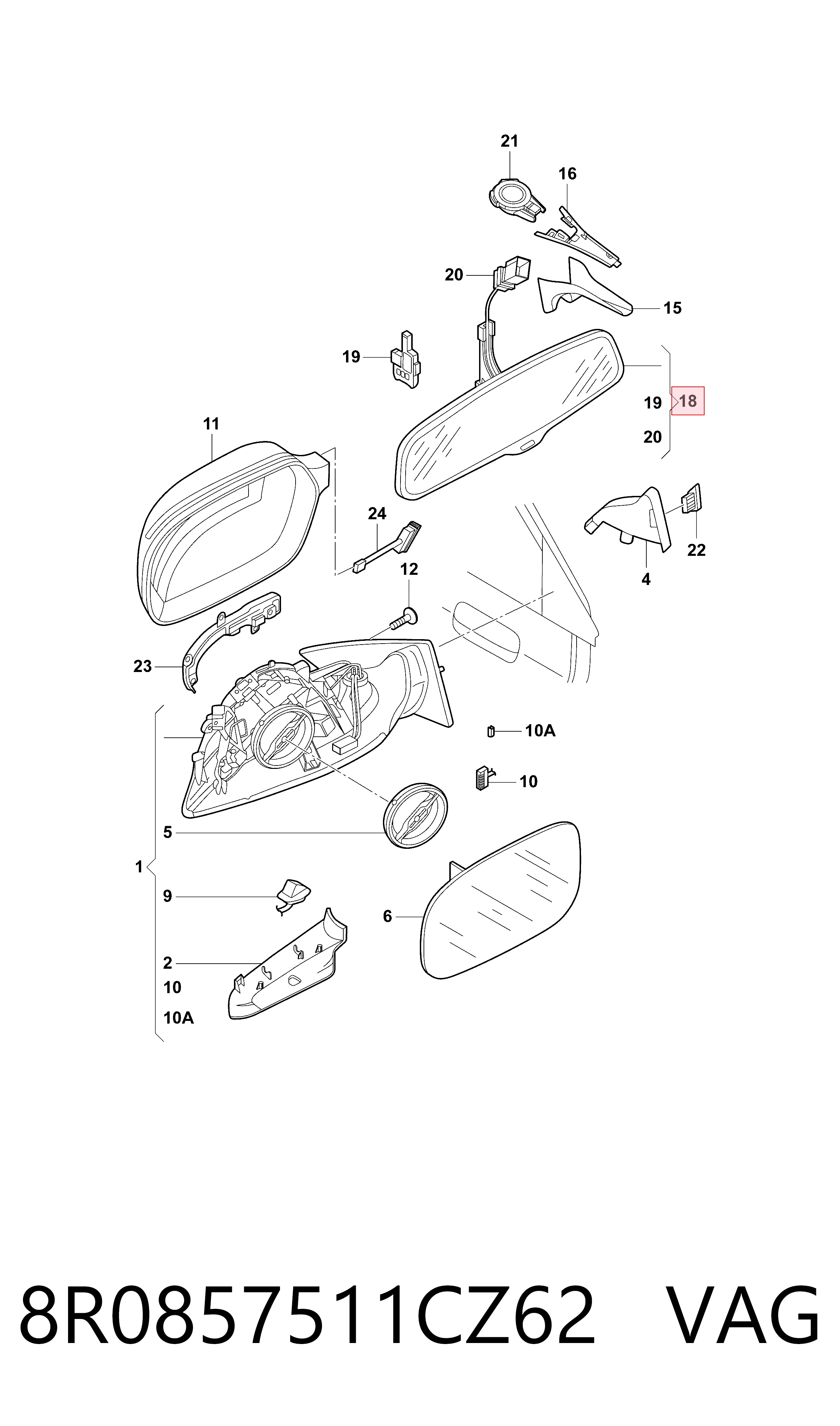 8R0857511CZ62 VAG Зеркало заднего вида в салоне