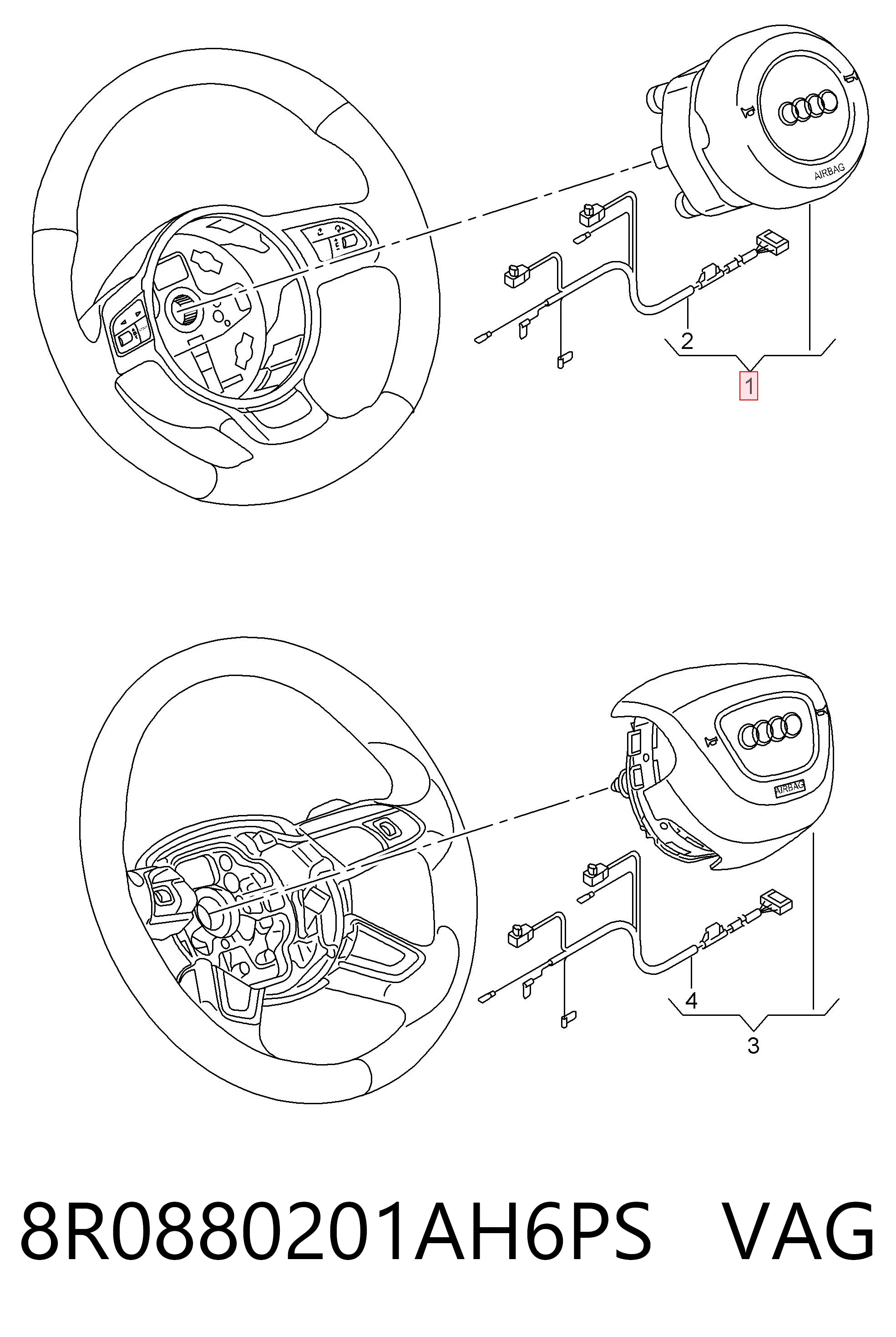 8R0880201AH6PS VAG Подушка безопасности водителя