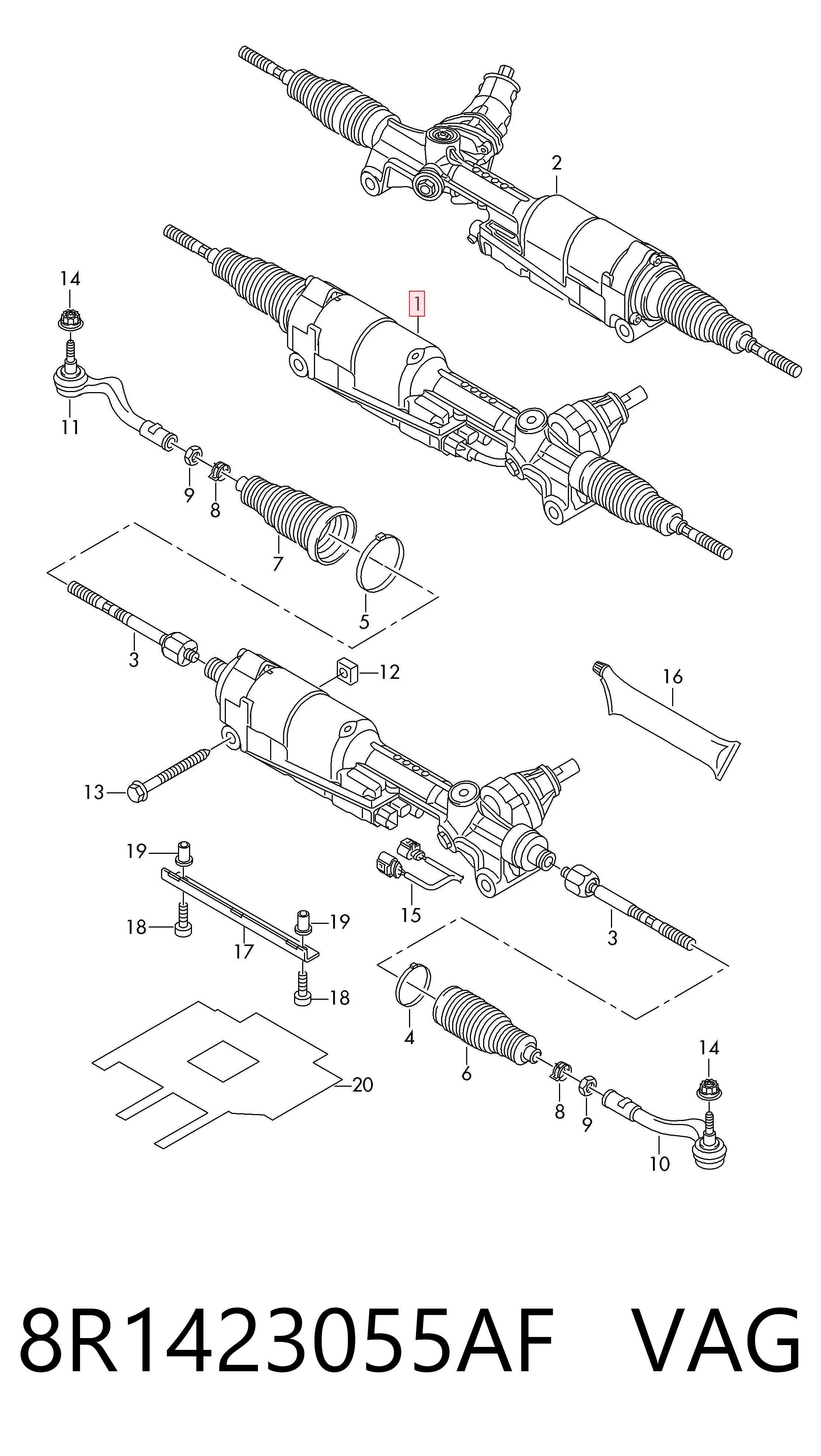 Купить 8R1423055AF Rebuilt Рулевая рейка