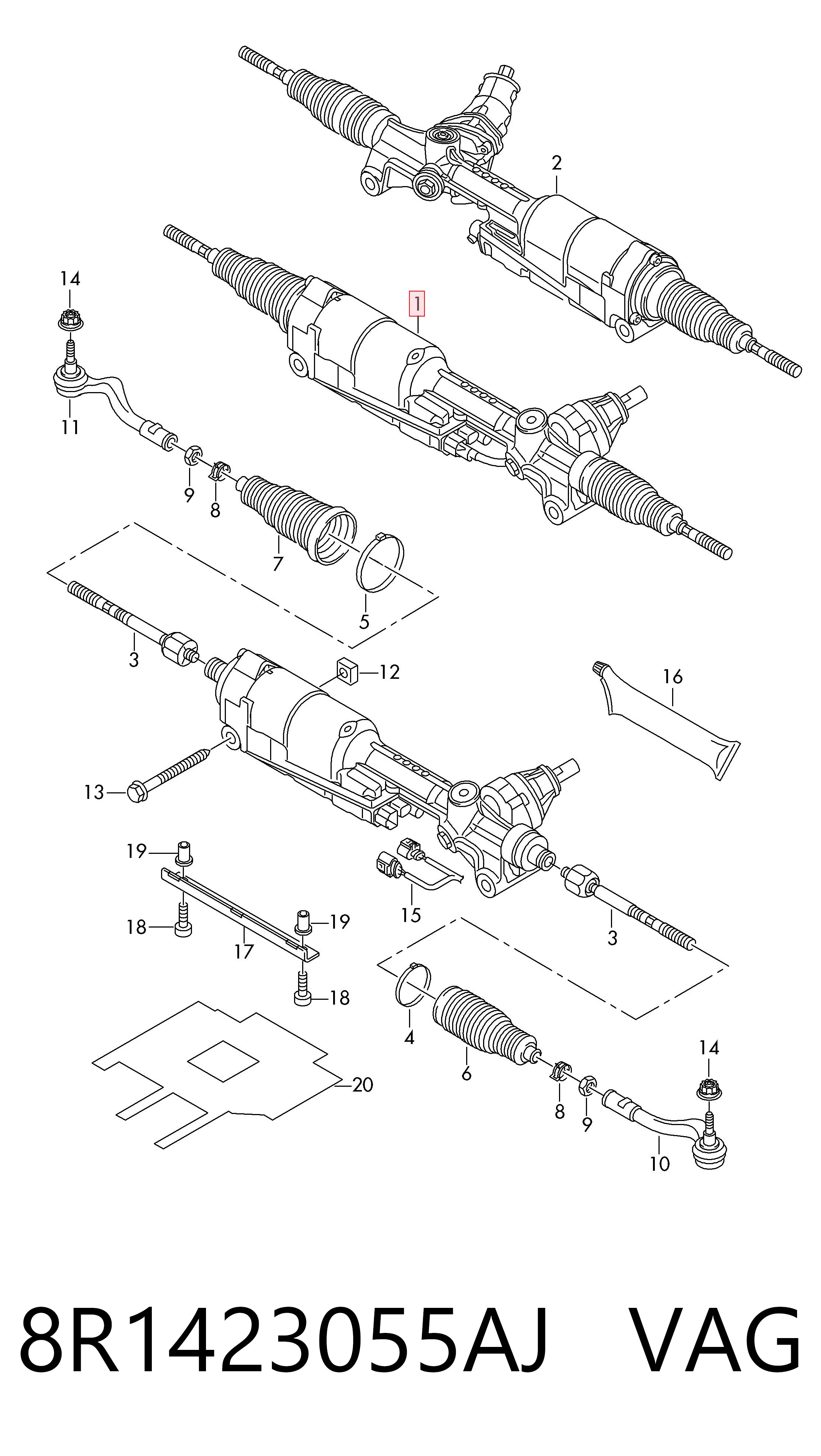 Рулевая рейка 8R1423055AF Rebuilt