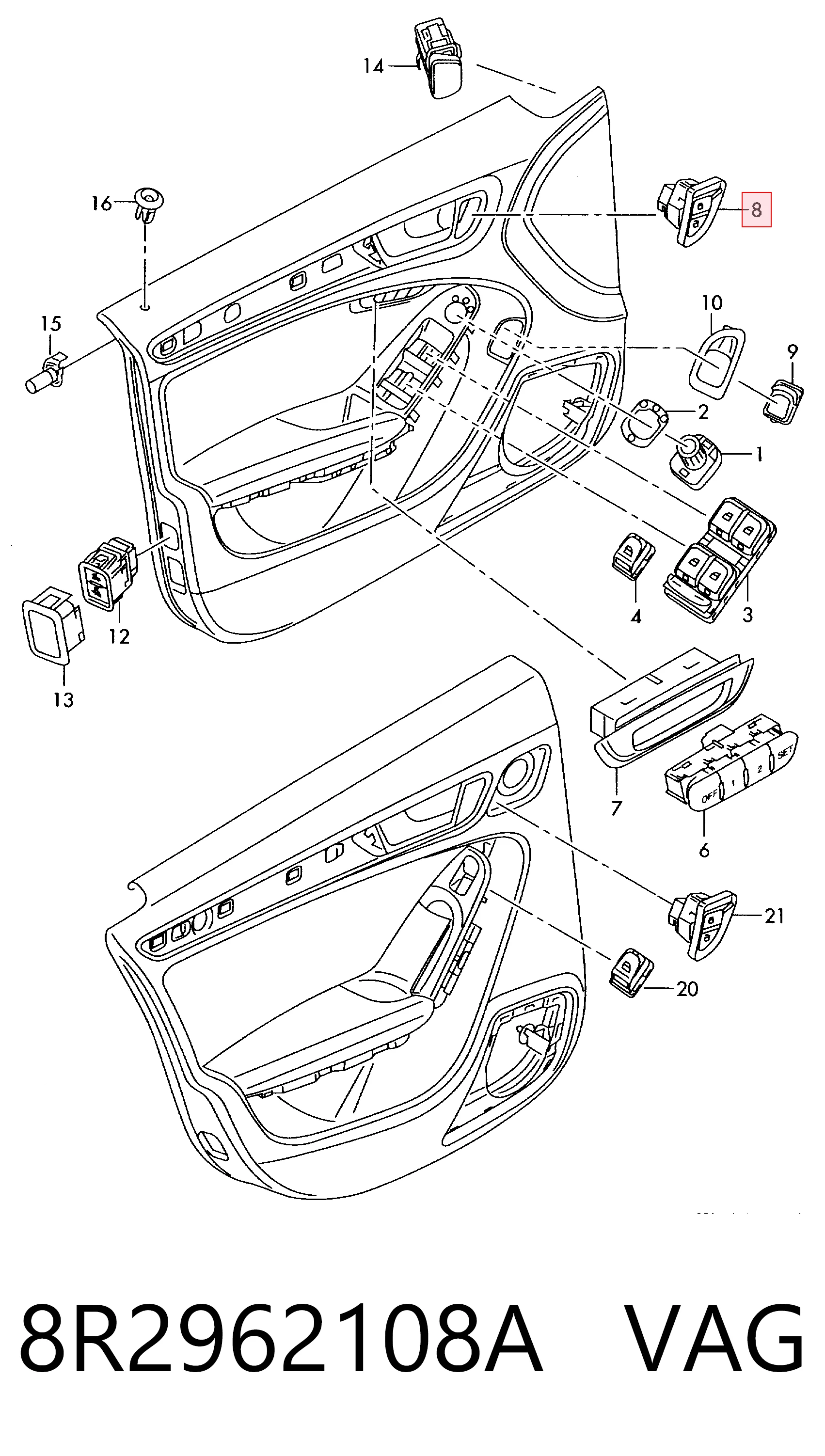 8R2962108A VAG Кнопка центрального замка