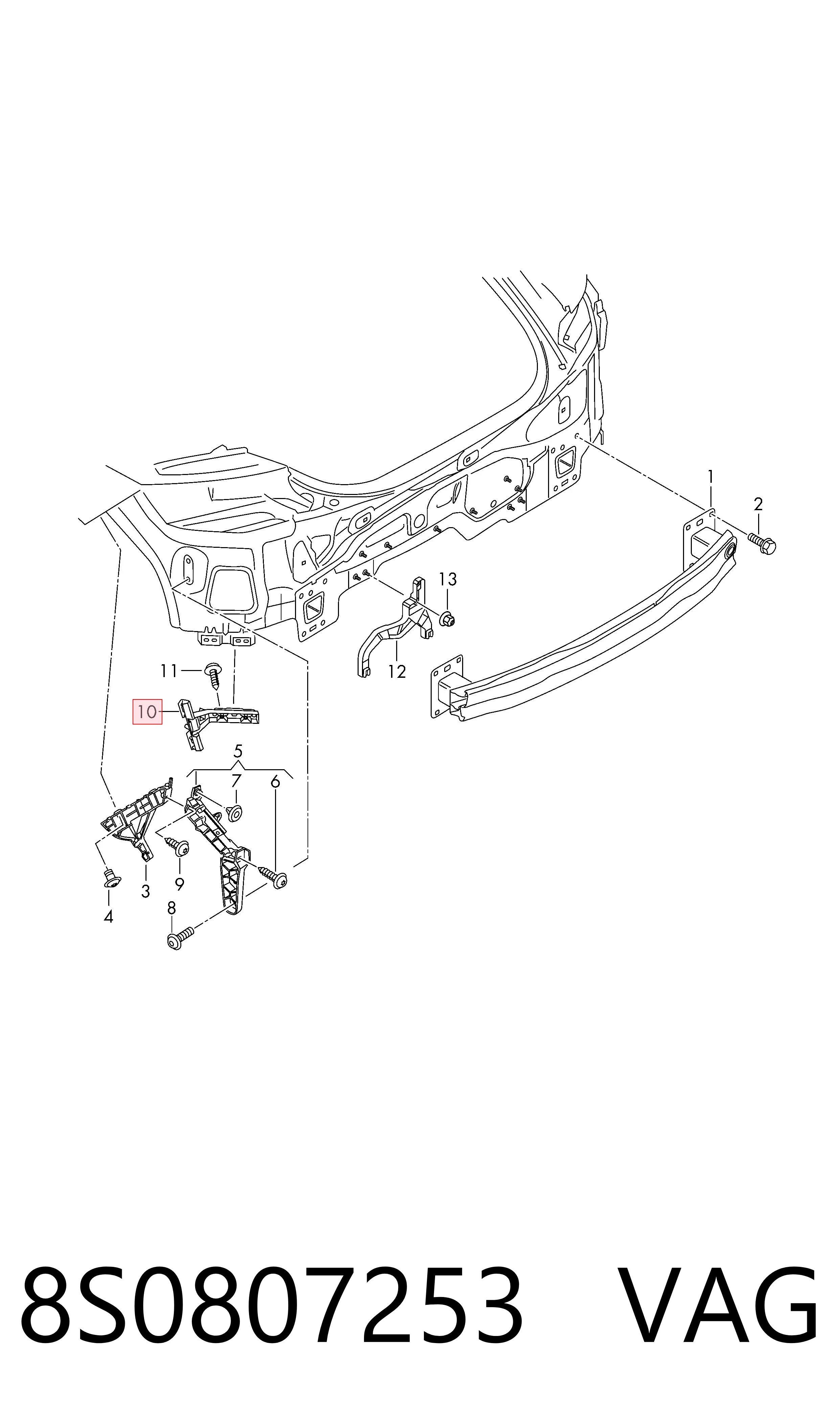 Направляющая заднего бампера левая VAG 8S0807253 цена, от 35.18 USD