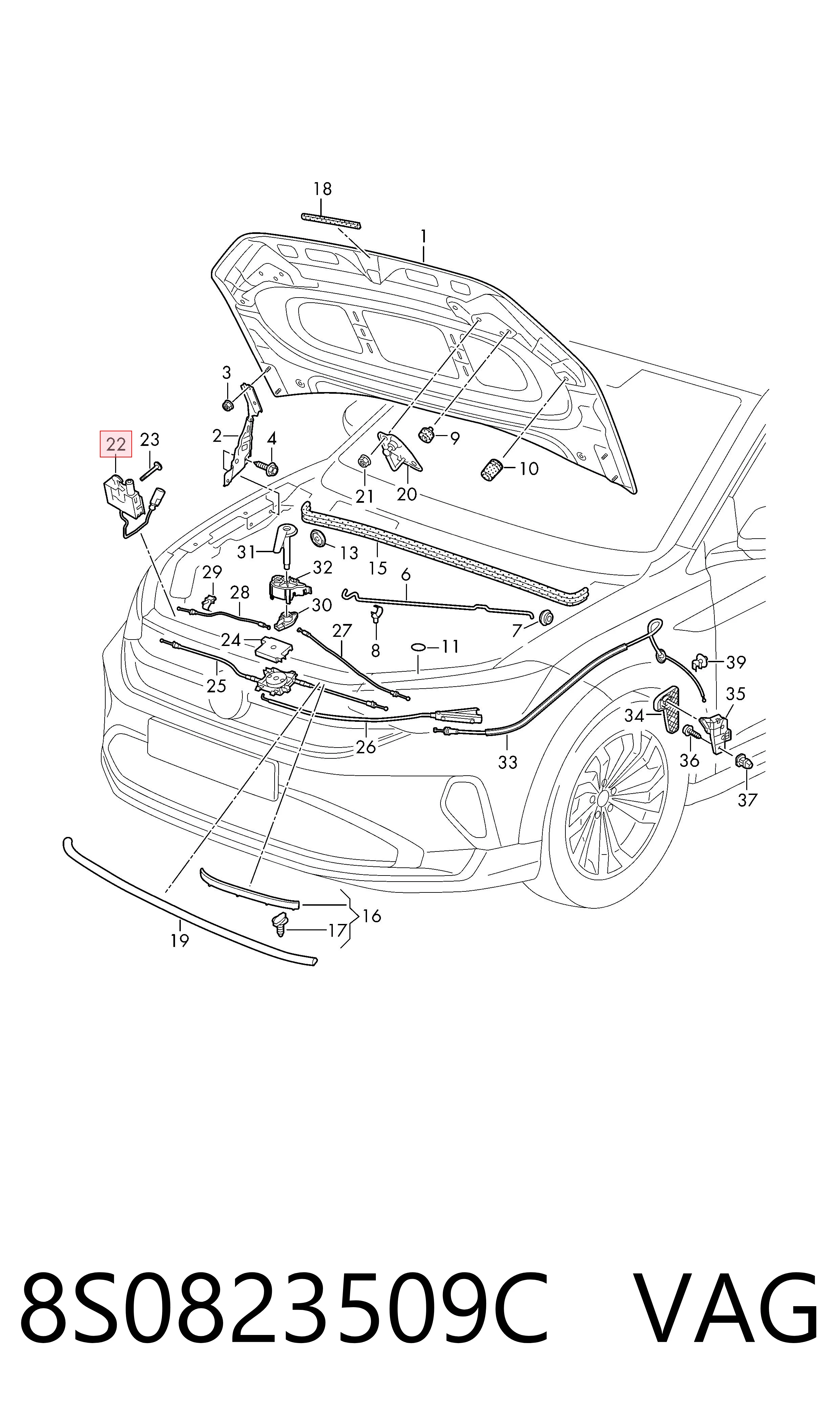 8S0823509C VAG Запор капота (замок и привод замка капота)