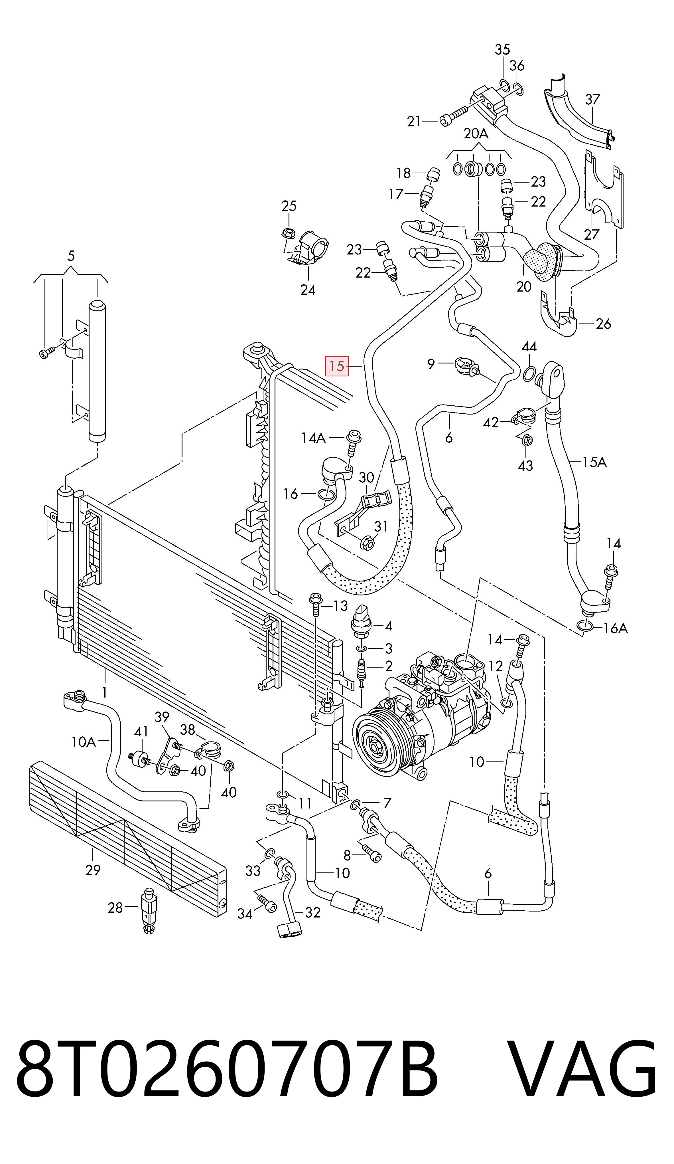 8T0260707B VAG Шланг кондиционера, от испарителя к компрессору