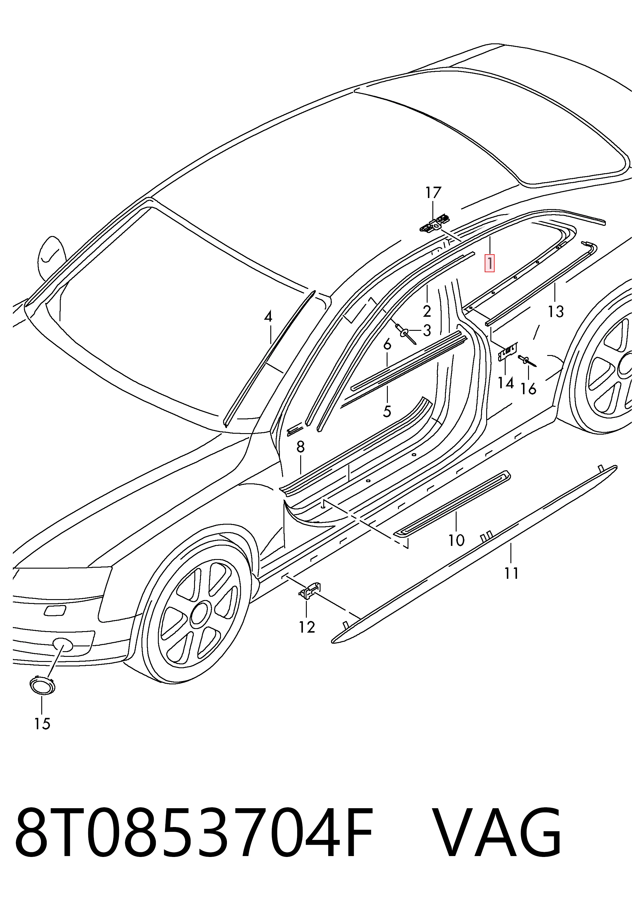 8T0853704F VAG Накладка крыши правая