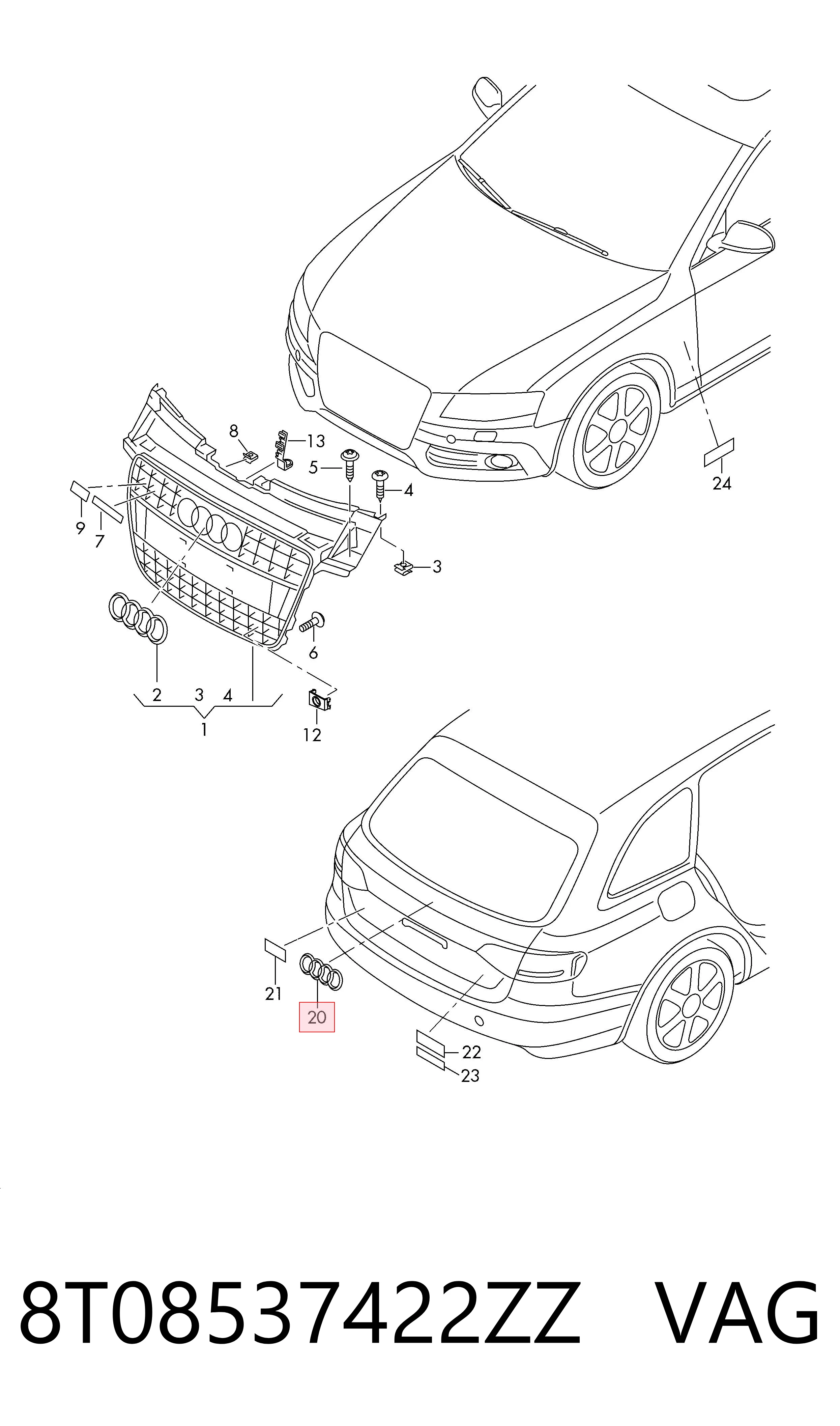 Фирменный значок VAG 8T08537422ZZ цена, от 30.41 USD