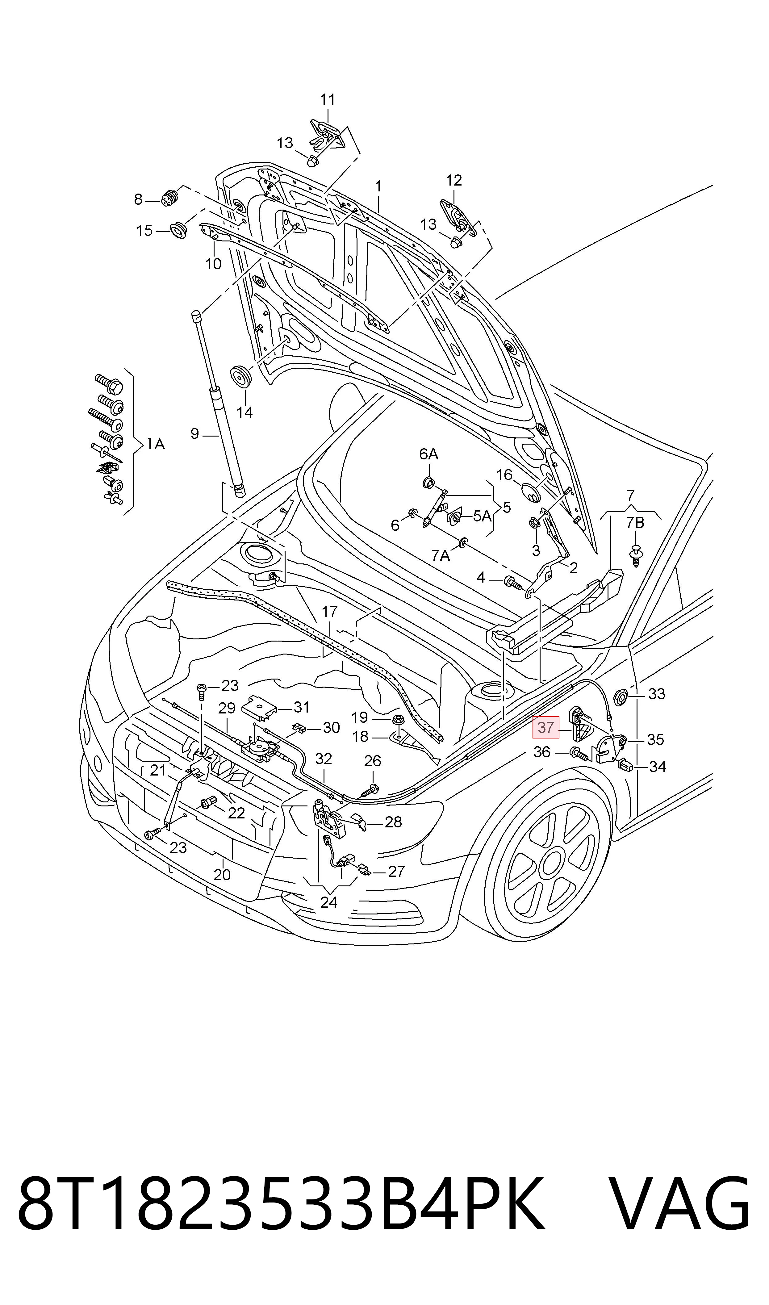 8T1823533B4PK VAG Рычаг открывания капота