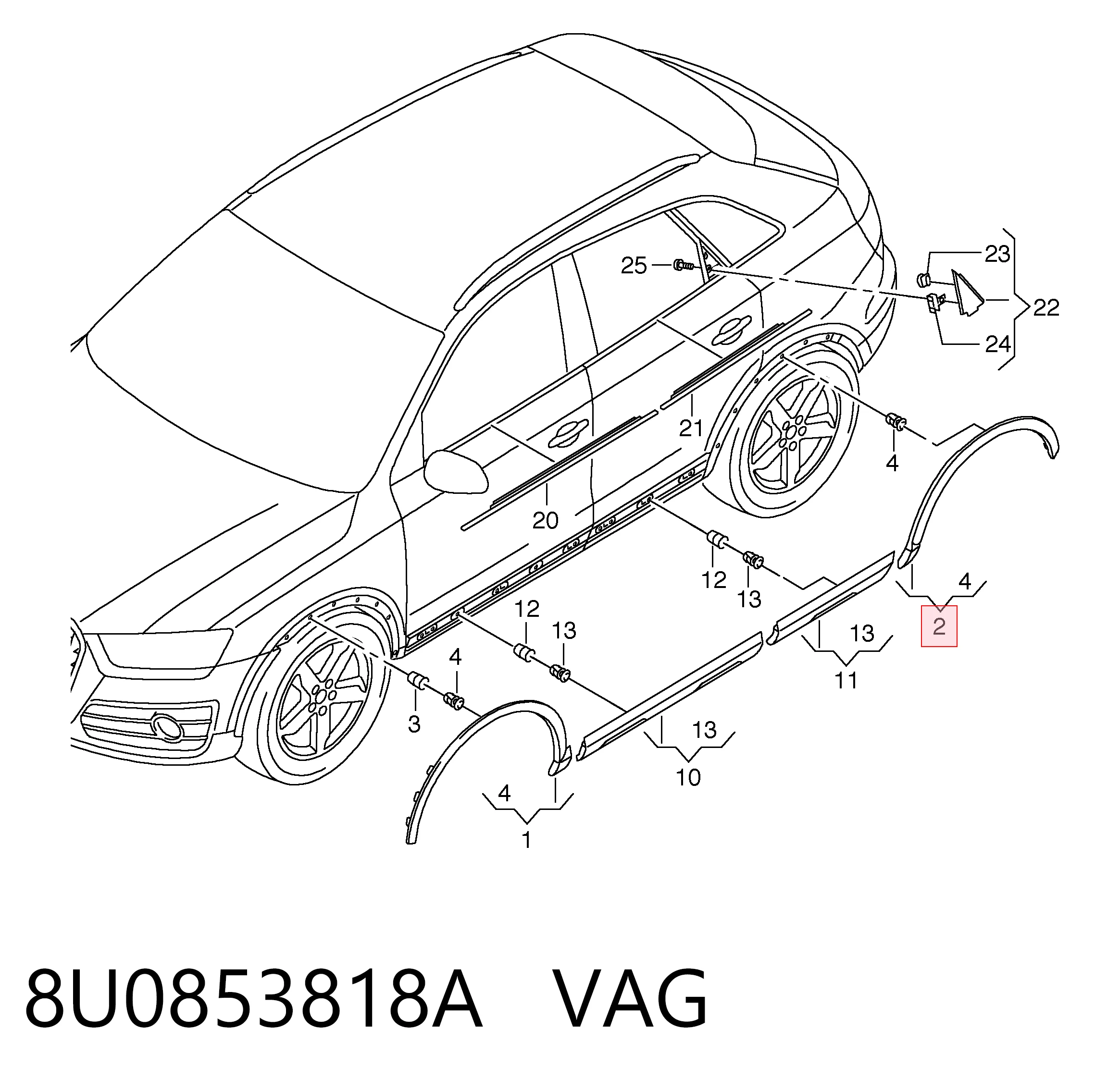 8U0853818A VAG Расширитель заднего крыла, правый