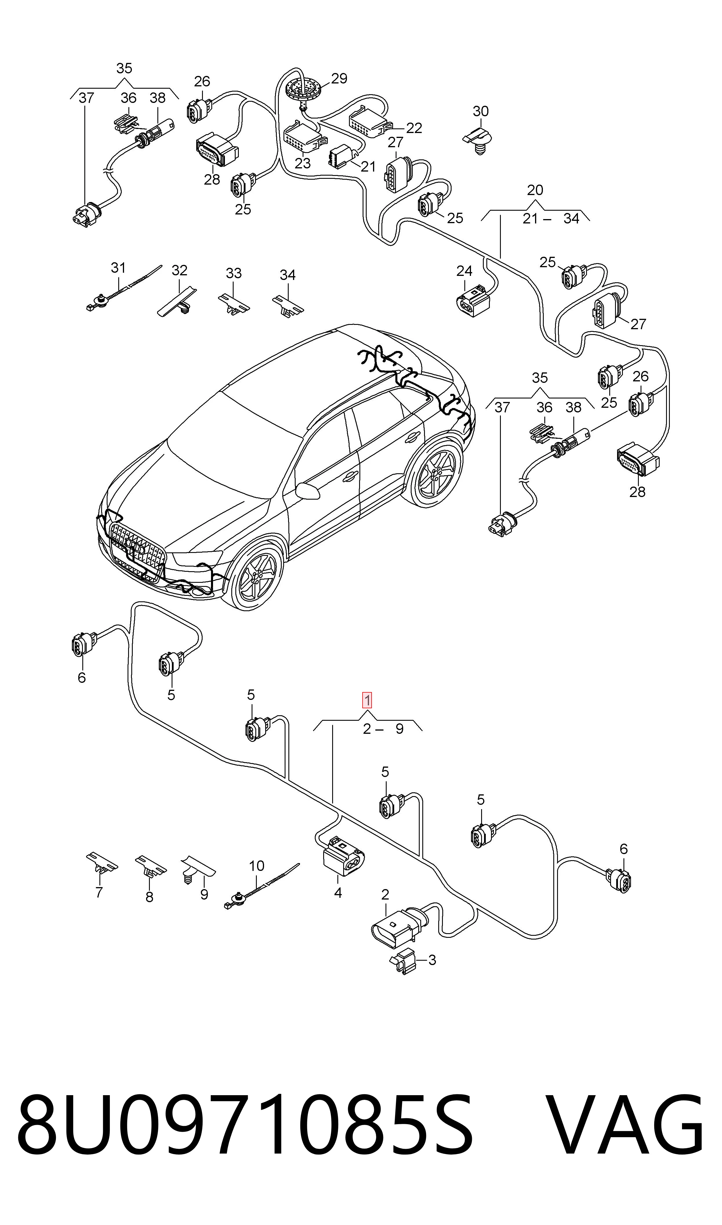 8U0971085S VAG Проводка парктроника заднего