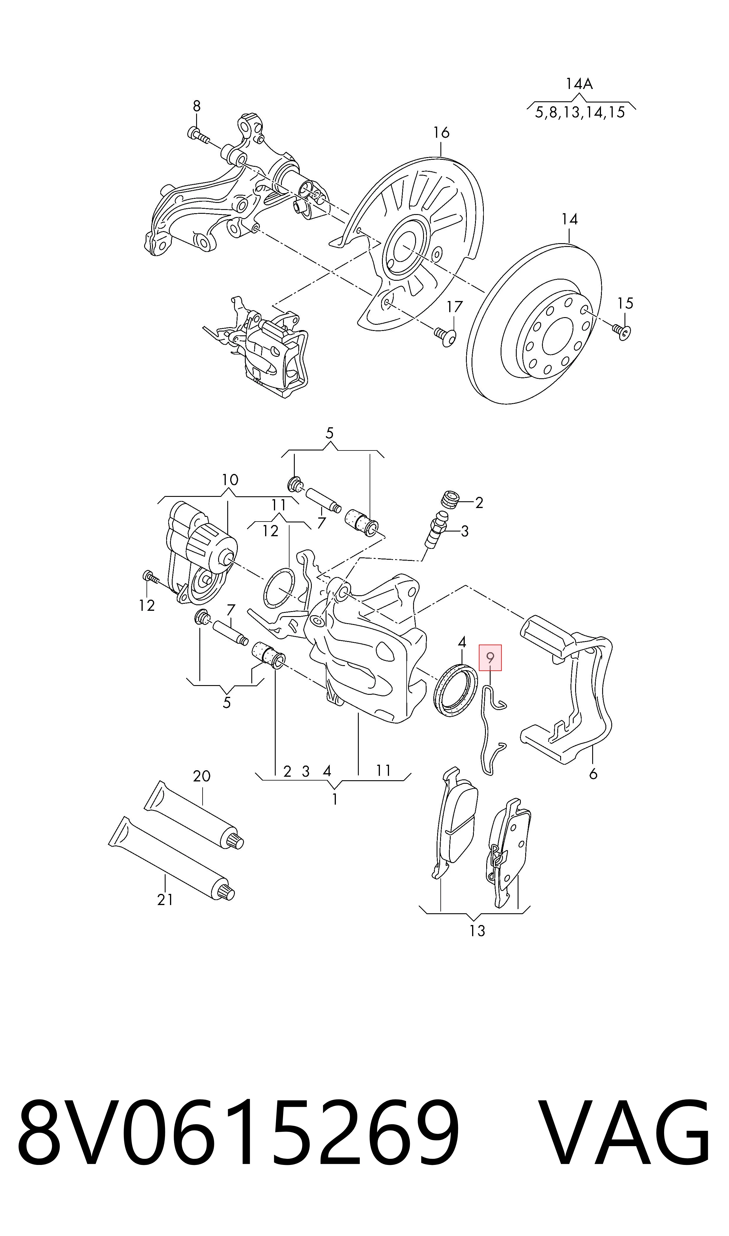 8V0615269 VAG Пружинная защелка суппорта