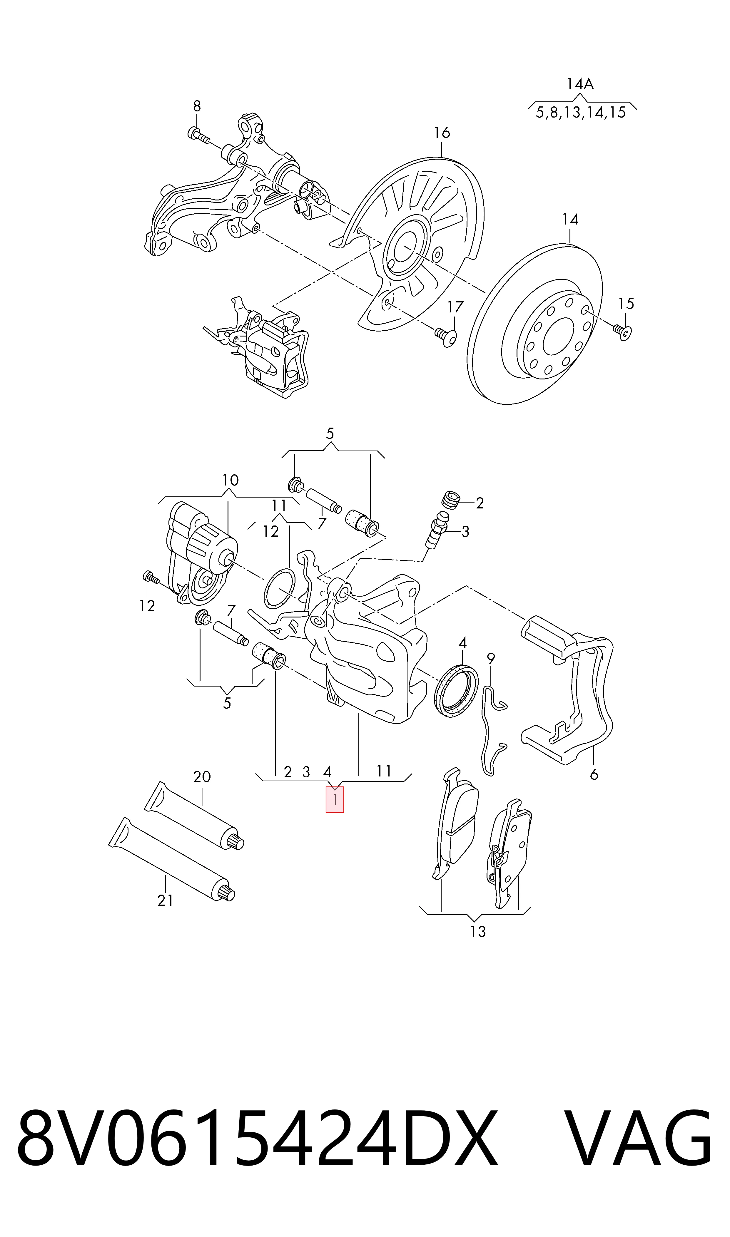 8V0615424DX VAG Суппорт тормозной задний правый