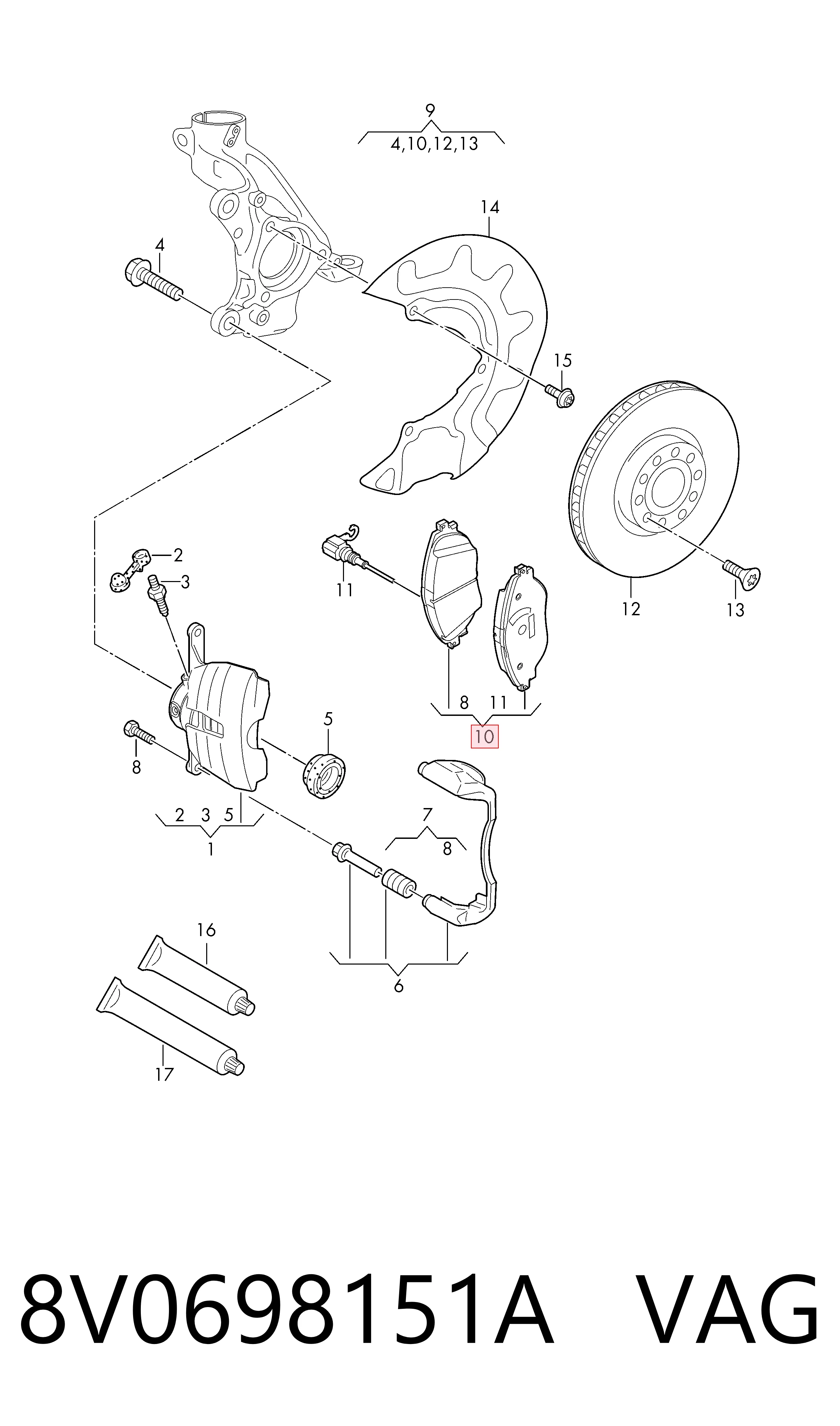 Колодки тормозные передние дисковые VAG 8V0698151A