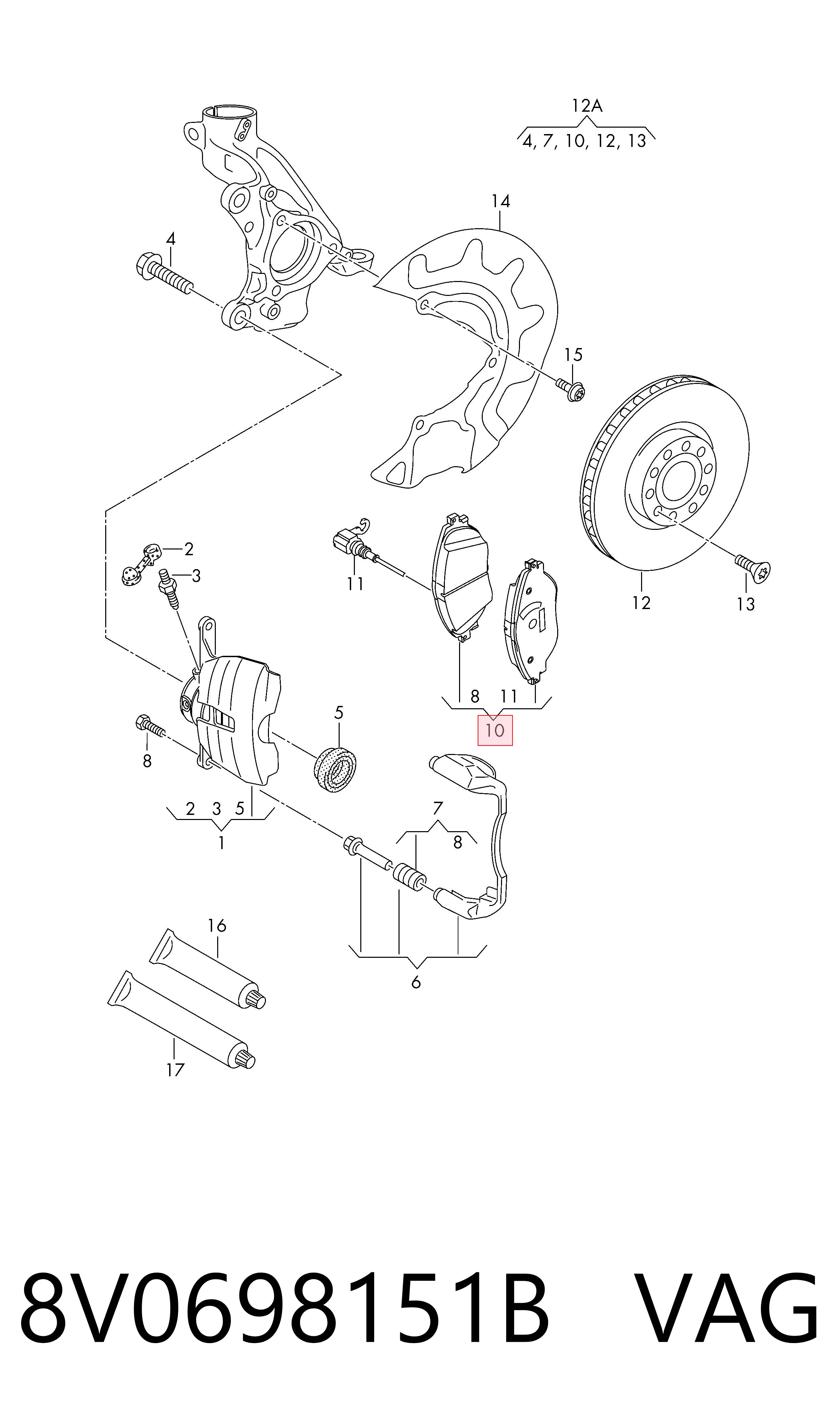 8V0698151B VAG Колодки передние