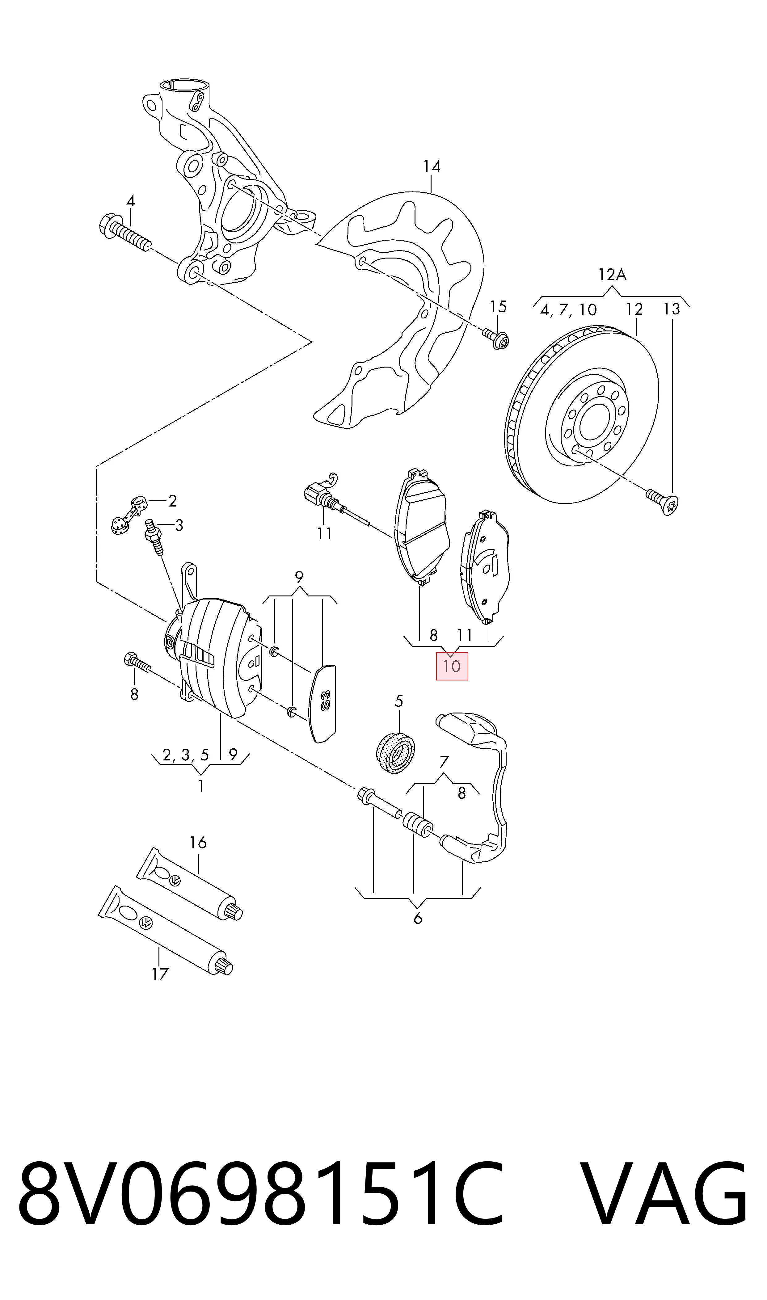 8V0698151C VAG Колодки передние