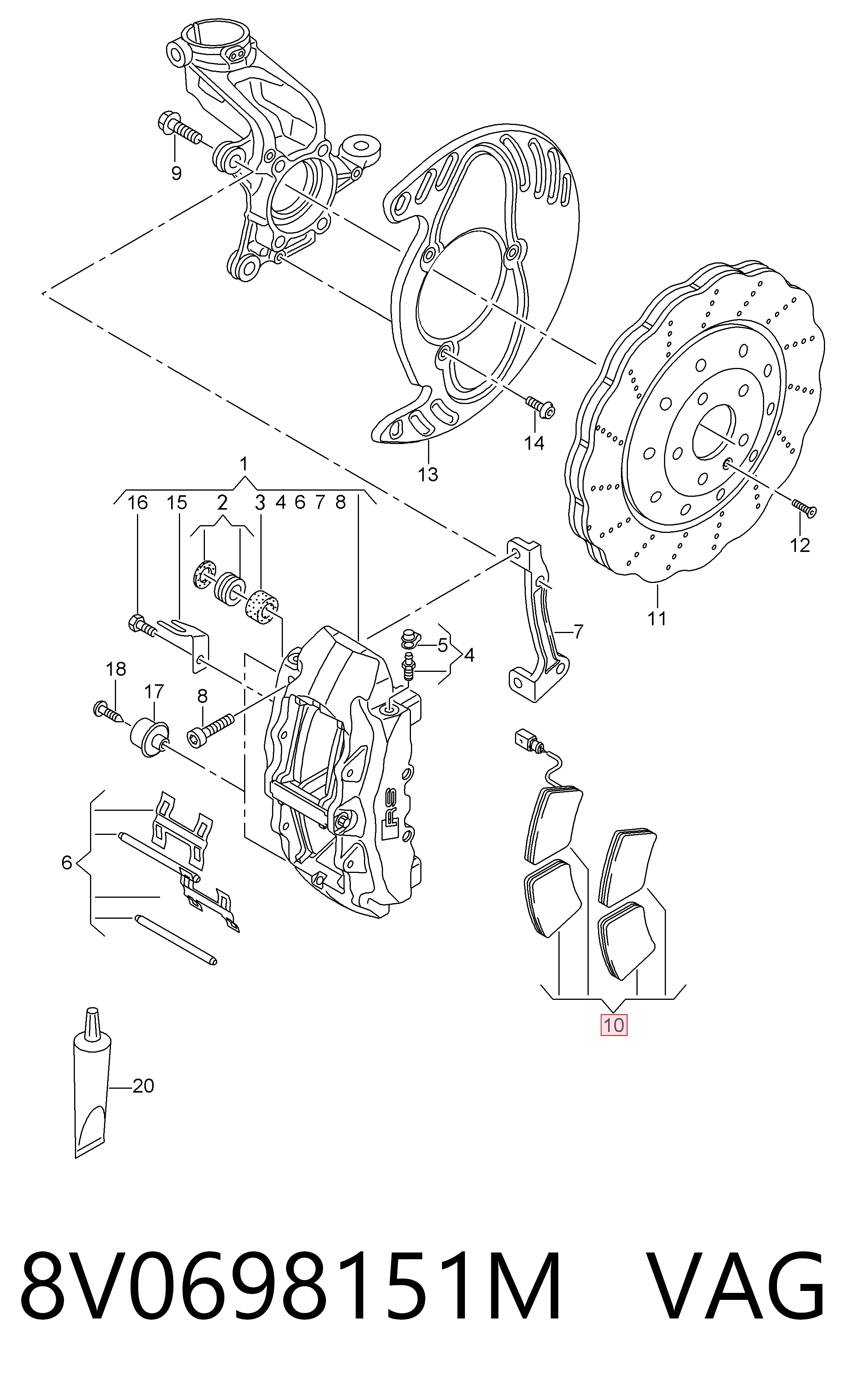 Колодки VAG 8V0698151M цена, от 172.32 USD