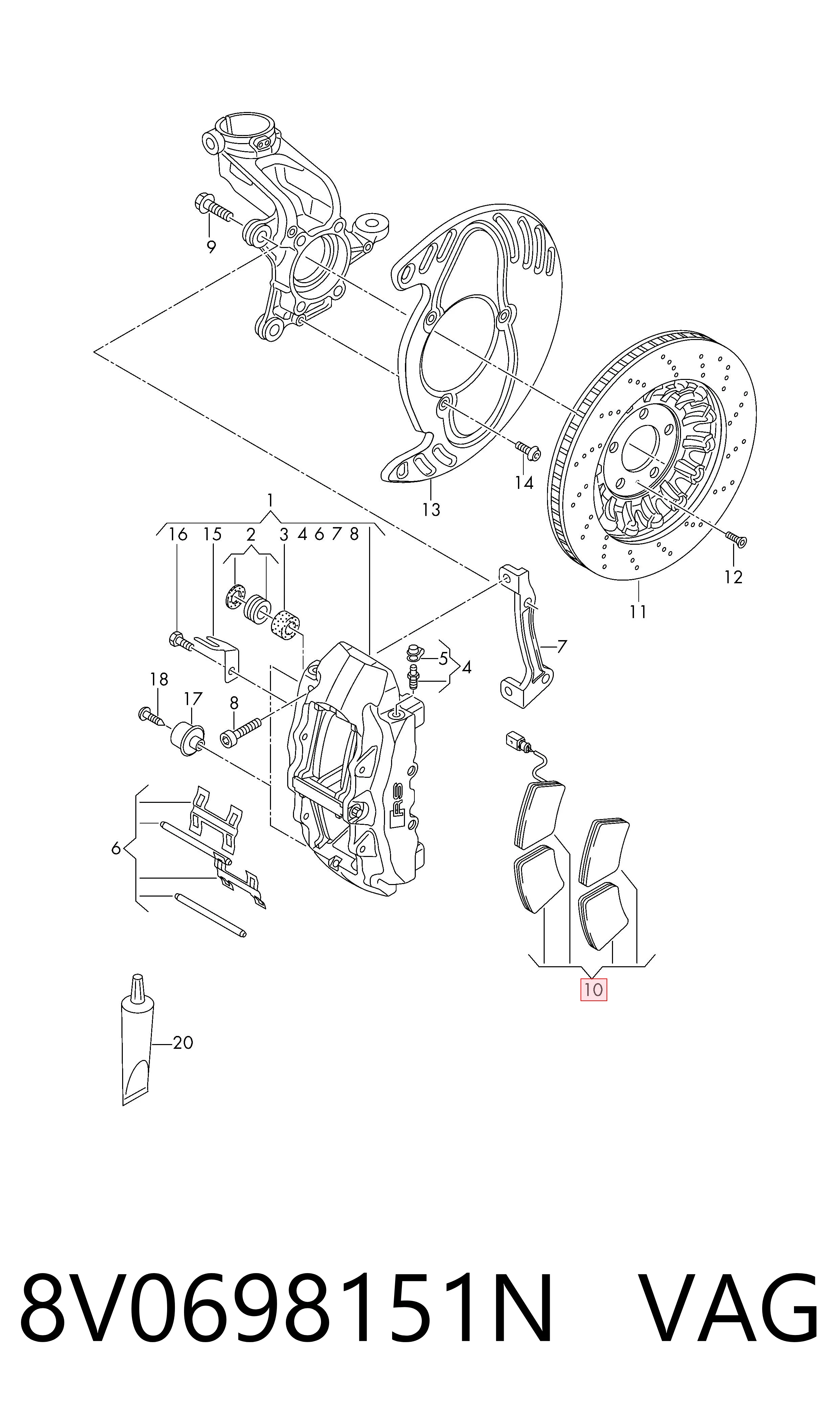 Колодки тормозные передние дисковые VAG 8V0698151N
