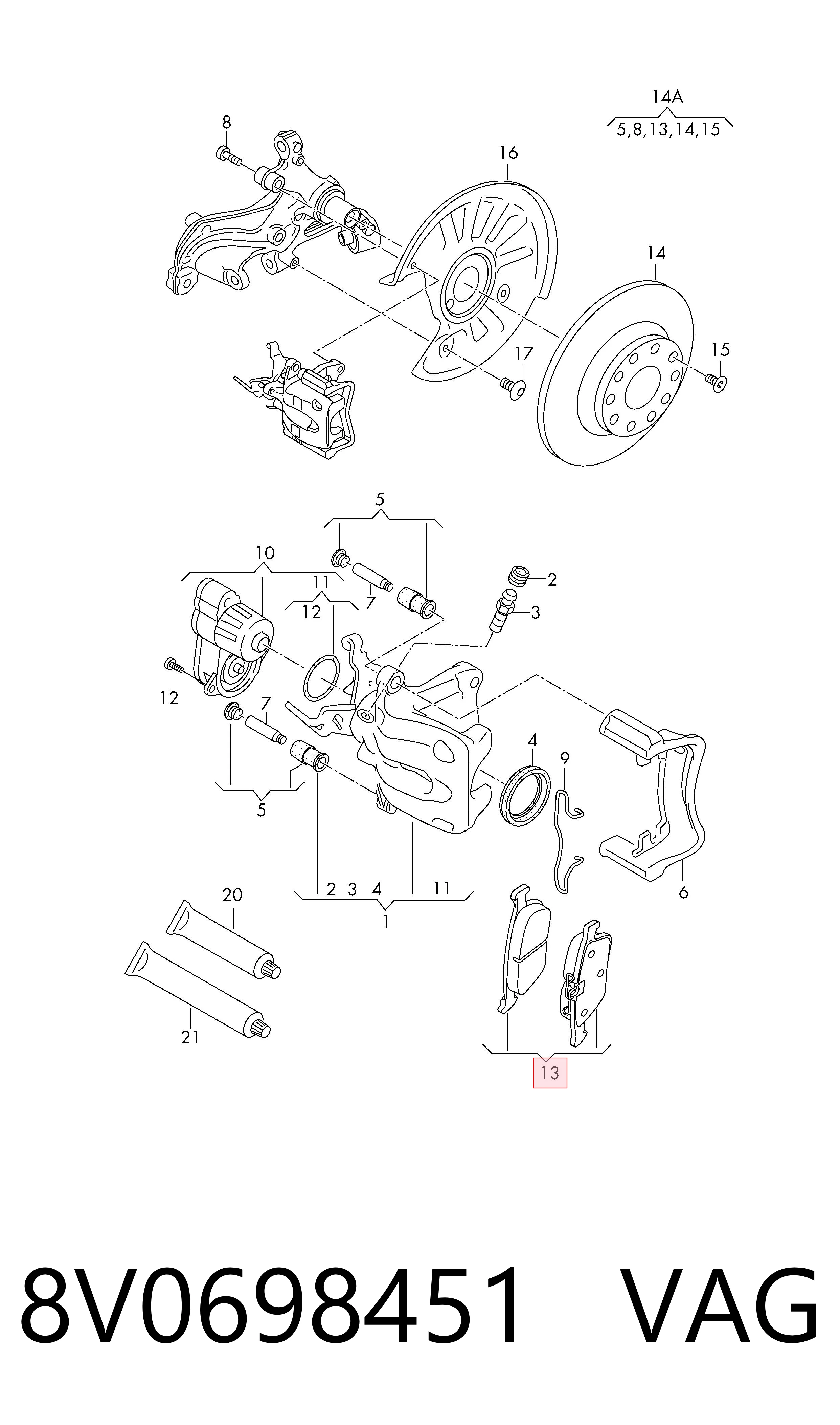 Колодки дисковые  VAG 8V0698451 цена, от 28.18 USD