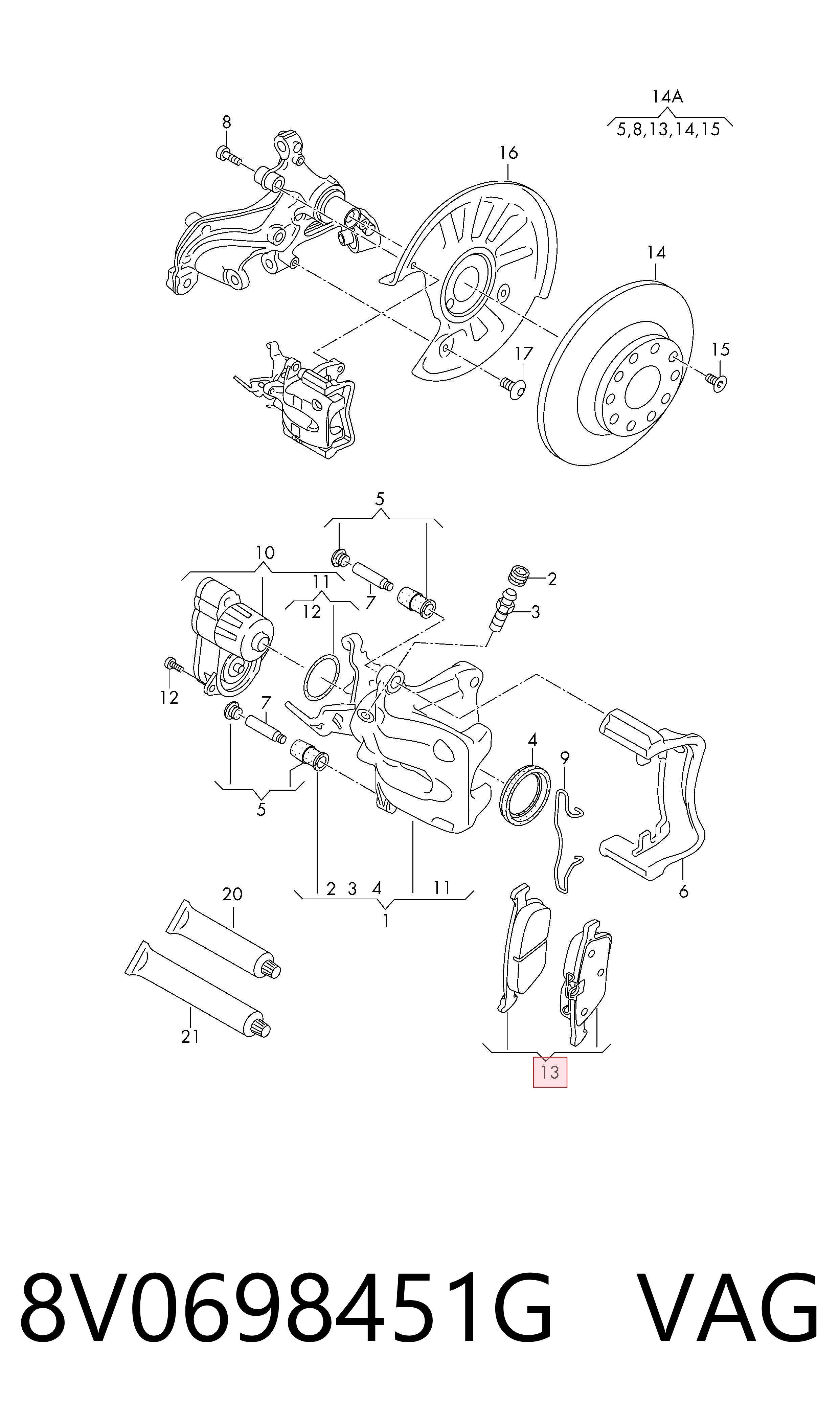 8V0698451G VAG Колодки тормозные дисковые комплект