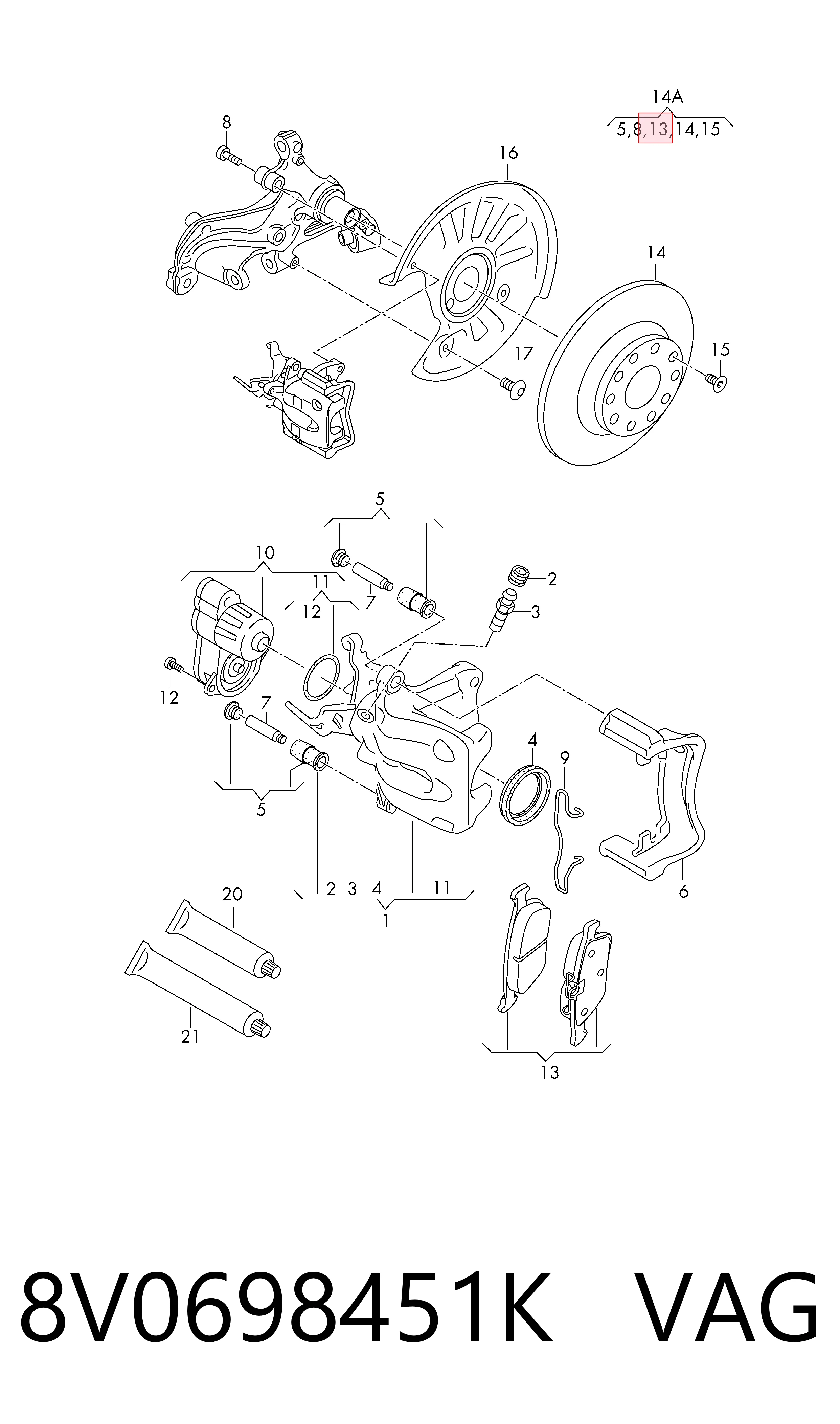 Колодки тормозные задние дисковые VAG 8V0698451K